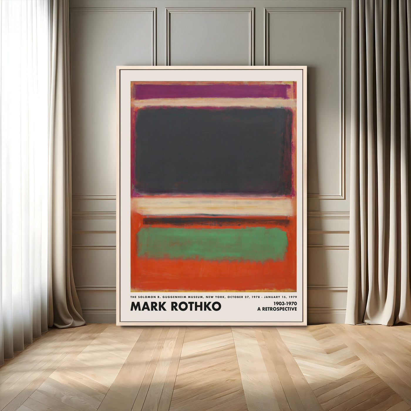 90844-MGV-FC-24X36_Natural-Mark Rothko Abstract Wall Art – Black, Green and Red Color Field Canvas Print, Modern Minimalist Painting Poster for Living Room,