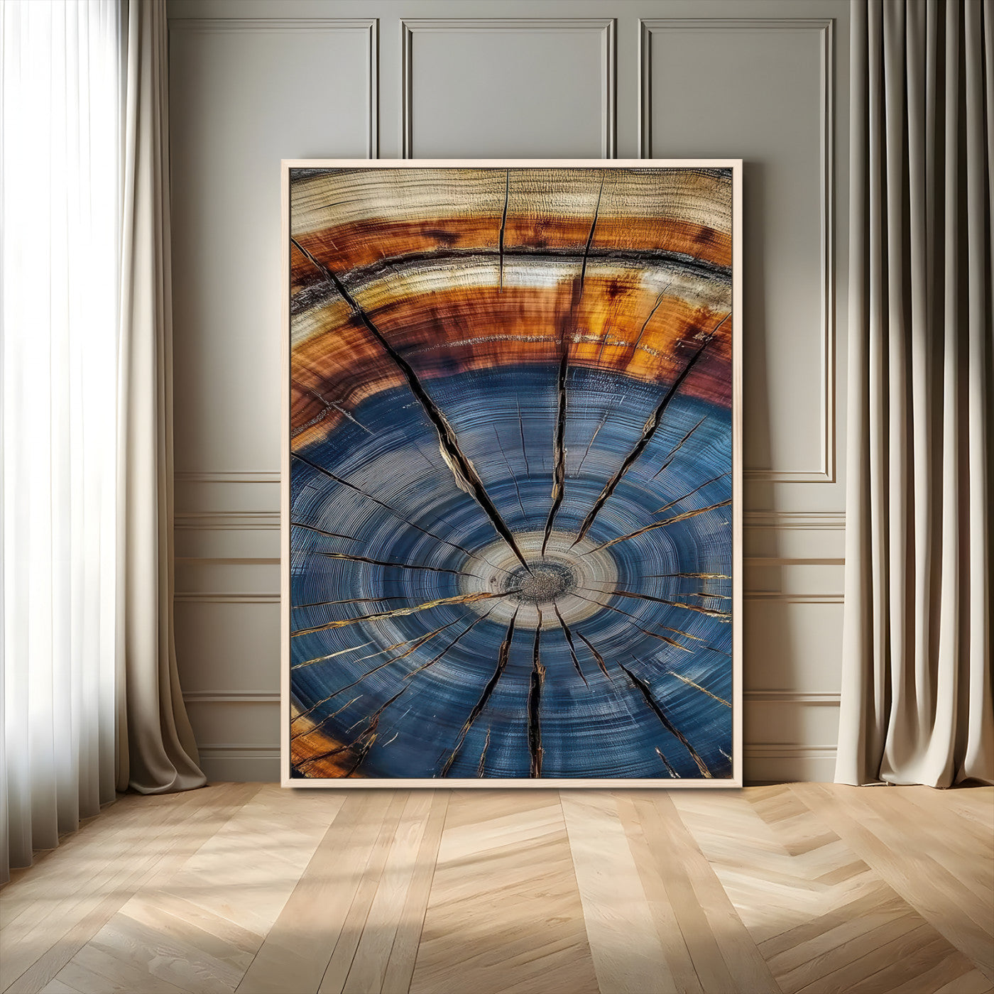 58959380-MGV-FC-24X36_Natural-Tree Rings Wall Art Canvas Print, Framed Wood Texture Art Picture Print, Blue Grain Perfect Rustic Modern Decor Artwork