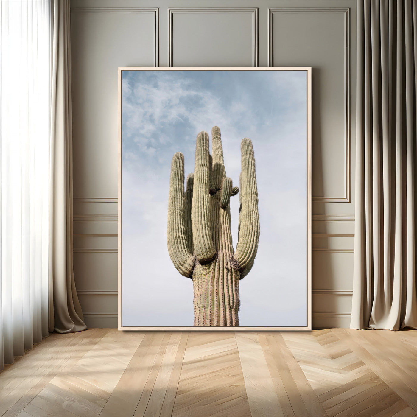 44868276-MGV-FC-24X36-Saguaro Cactus Wall Art Canvas Print, Framed Earthy Desert Art Picture Print, Warm Botanical Perfect Southwestern Boho Decor