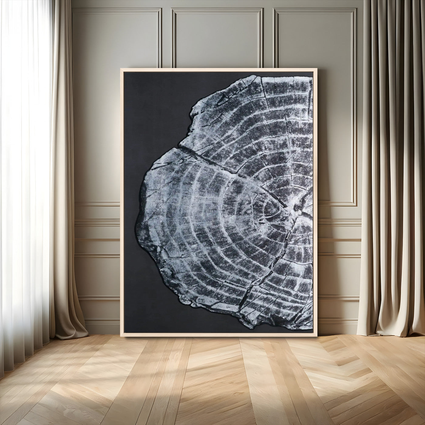 10432121-MGV-FC-24X36_Natural-Tree Ring Canvas Wall Art Canvas Print, Framed Rustic Wood Wall Art Picture Print, Botanical Tree Slice Perfect Modern Lodge Decor