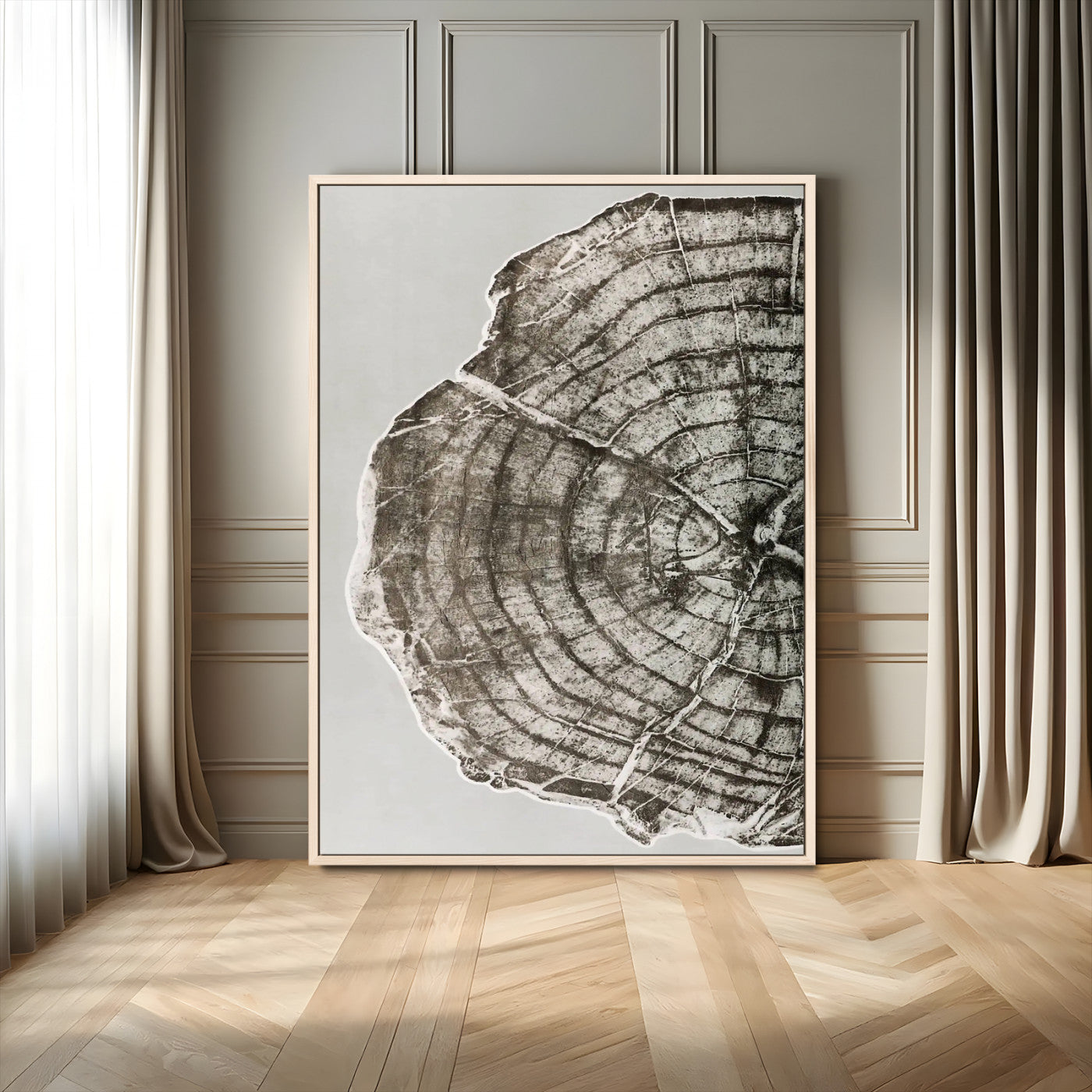 11167473-MGV-FC-24X36_Natural-Rustic Wall Decor Wall Art Canvas Print, Framed Modern Lodge Style Art Picture Print, Neutral Wood Slice Perfect Scandinavian