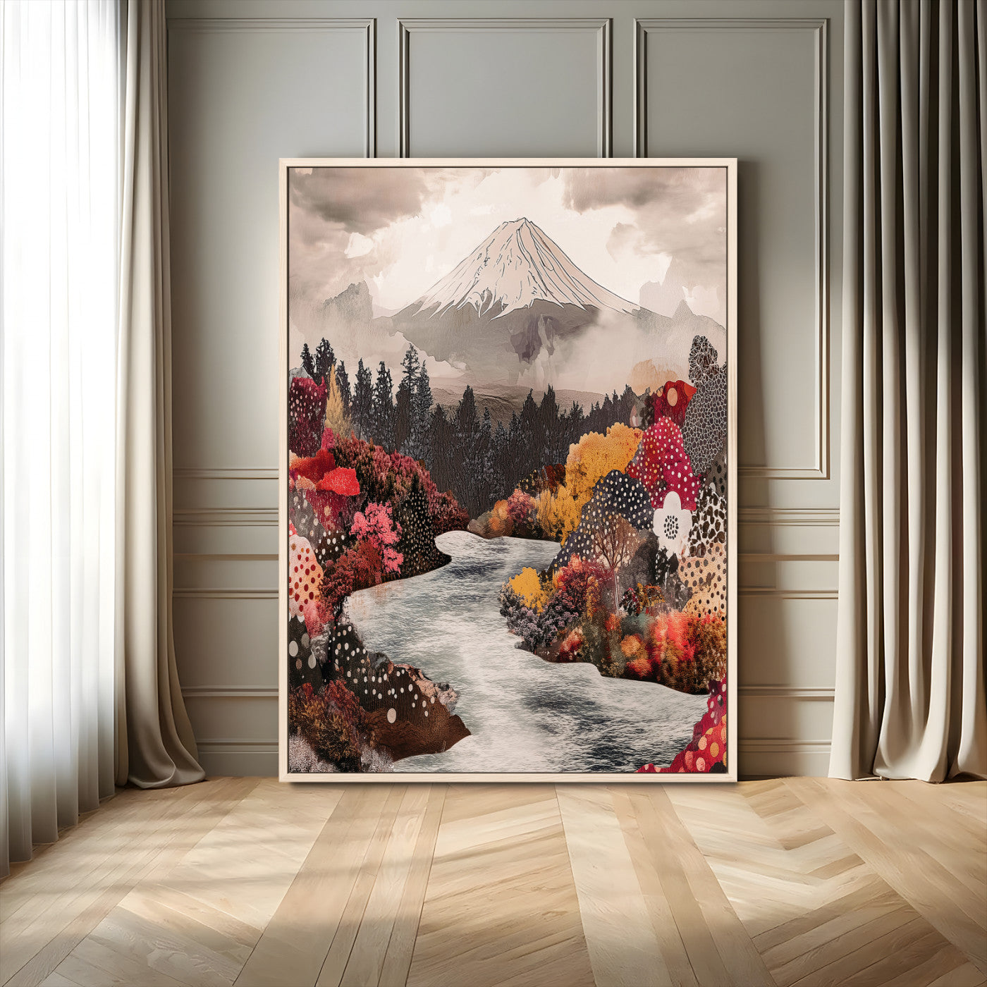 96777702-MGV-FC-24X36_Natural-Mountain Wall Art Wall Art Canvas Print, Framed Cottagecore Canvas Art Picture Print, Autumn River Scene Perfect Cottagecore Boho