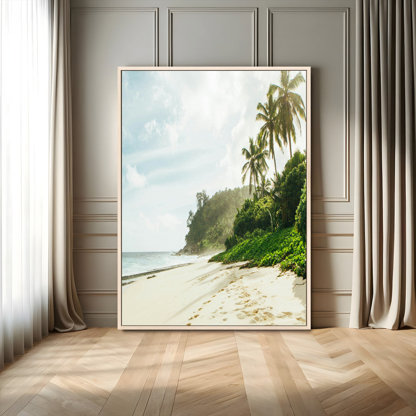 42984524-MGV-FC-24X36-Relaxing Beach Wall Art Canvas Print, Framed Ocean View Art Picture Print, Coastal Serenity Perfect Tropical Coastal Decor Artwork