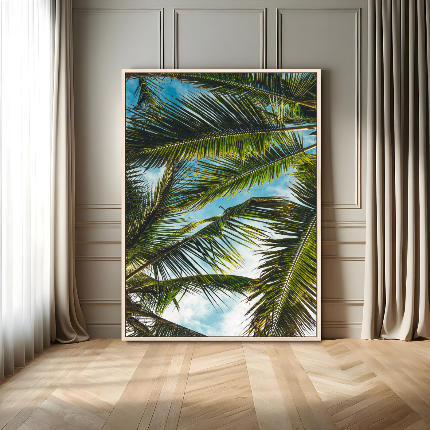 31086560-MGV-FC-24X36-Palm Leaves Wall Art Canvas Print, Framed Tropical Vibes Art Picture Print, Green Foliage Perfect Tropical Boho Decor Artwork