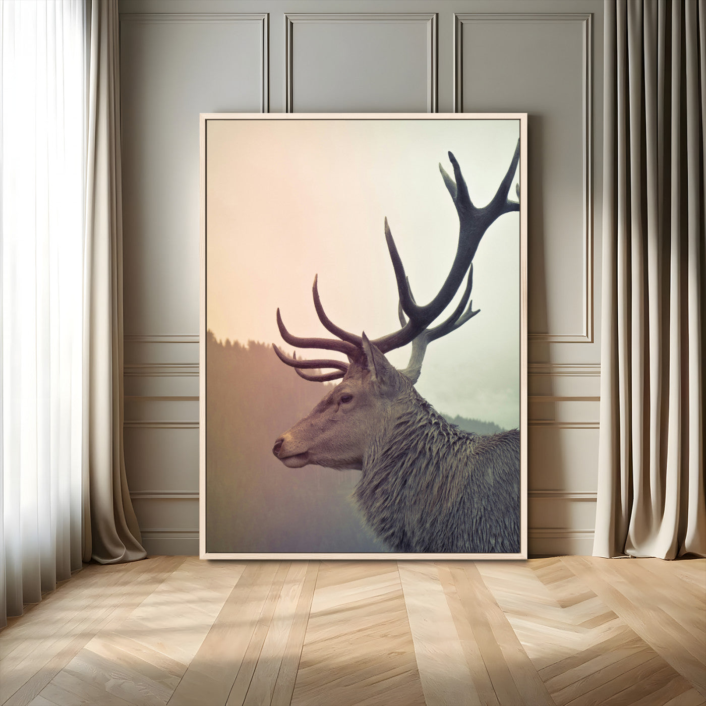 22632976-MGV-FC-24X36_Natural-Deer Canvas Print Wall Art Canvas Print, Framed Woodland Animal Decor Art Picture Print, Rustic Lodge Wall Art Perfect Rustic