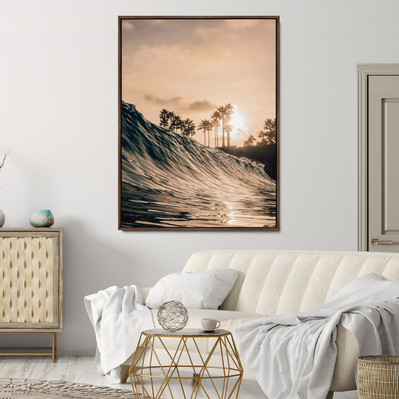50270635-MGV-CV-24X36-Golden Hour Ocean Wall Art Canvas Print, Framed Beach Sunset Art Picture Print, Palm Trees Perfect Tropical Coastal Decor Artwork
