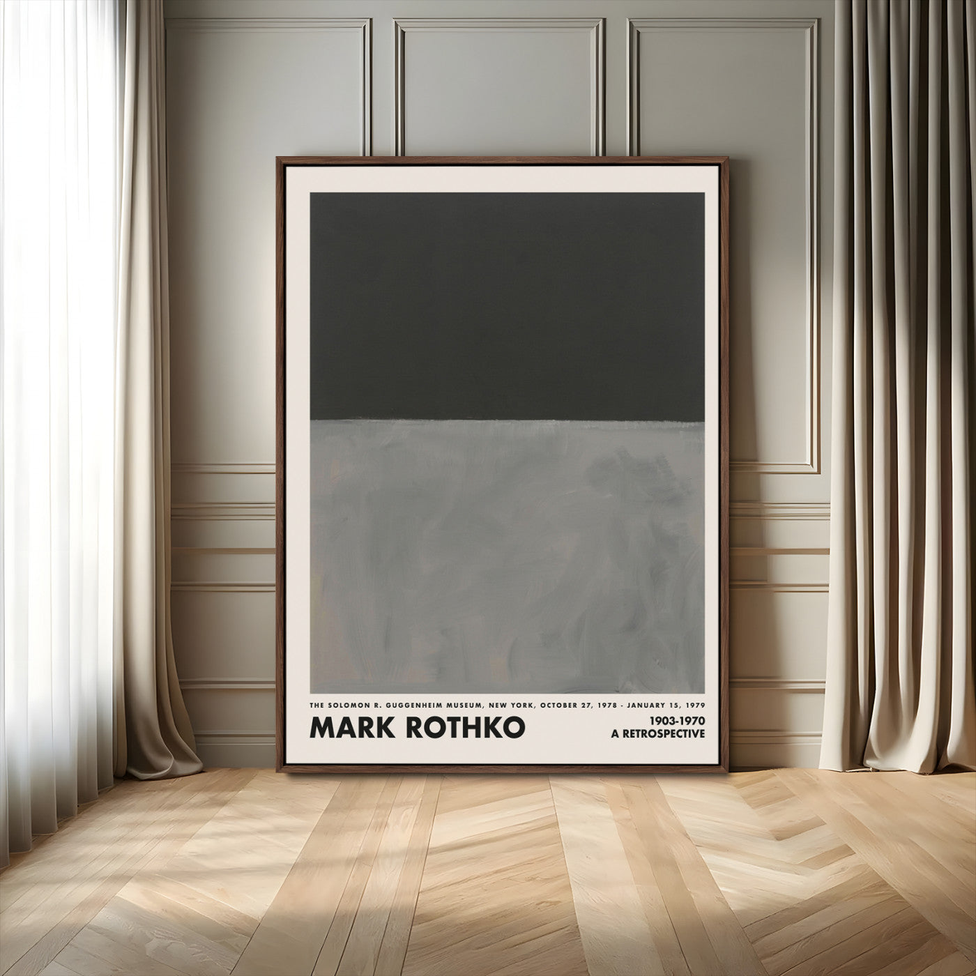 75359-MGV-FC-24X36_Walnut-Mark Rothko Wall Art – Black and Gray Abstract Canvas Print, Minimalist Color Field Painting for Modern Living Room, Office, or