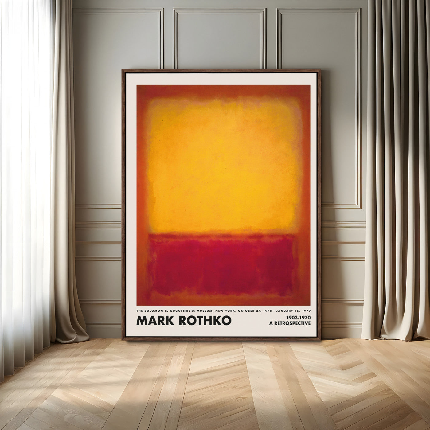 59724-MGV-FC-24X36_Walnut-Mark Rothko Abstract Wall Art – Yellow and Red Color Field Canvas Print, Modern Minimalist Painting Poster for Living Room, Office