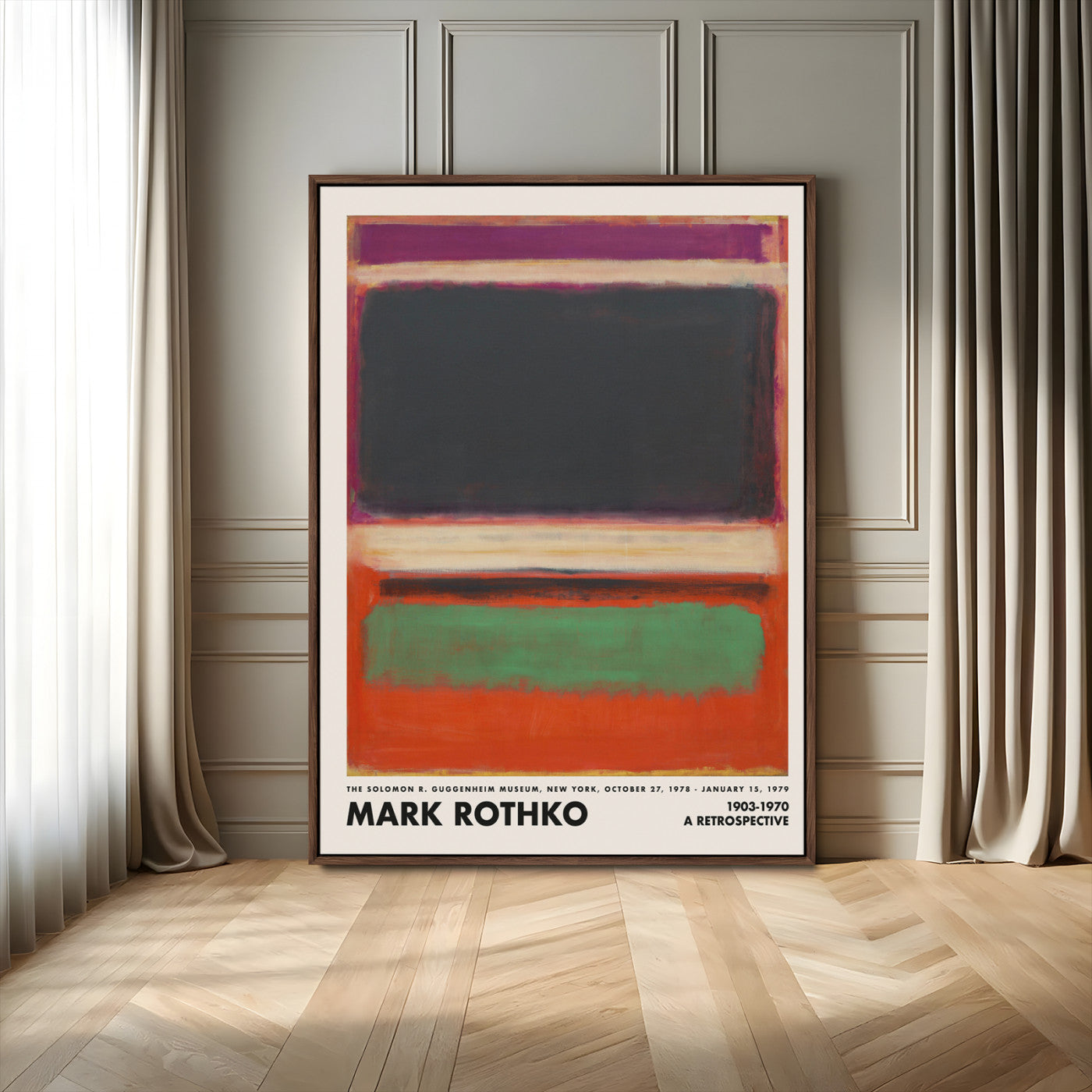 90844-MGV-FC-24X36_Walnut-Mark Rothko Abstract Wall Art – Black, Green and Red Color Field Canvas Print, Modern Minimalist Painting Poster for Living Room,
