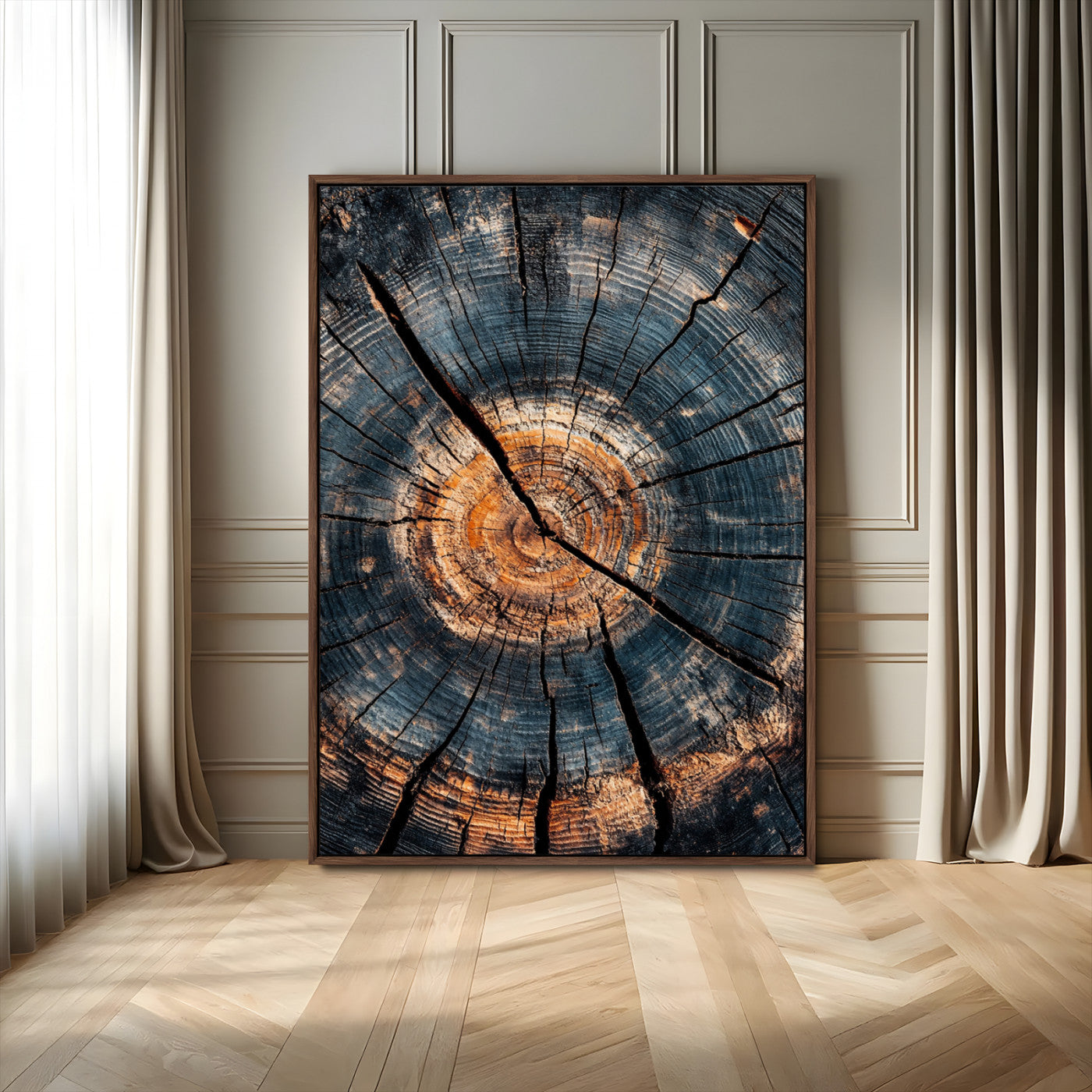 77995348-MGV-FC-24X36_Walnut-Tree Rings Wall Art Canvas Print, Framed Rustic Wood Art Picture Print, Natural Texture Perfect Rustic Decor Artwork