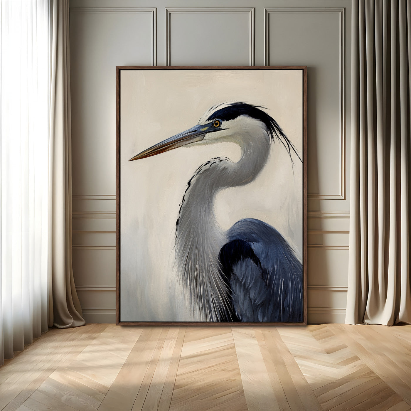 60171823-MGV-CV-24X36-Blue Heron Wall Art Canvas Print, Framed Coastal Bird Theme Art Picture Print, Minimalist Wildlife Perfect Coastal Minimalist