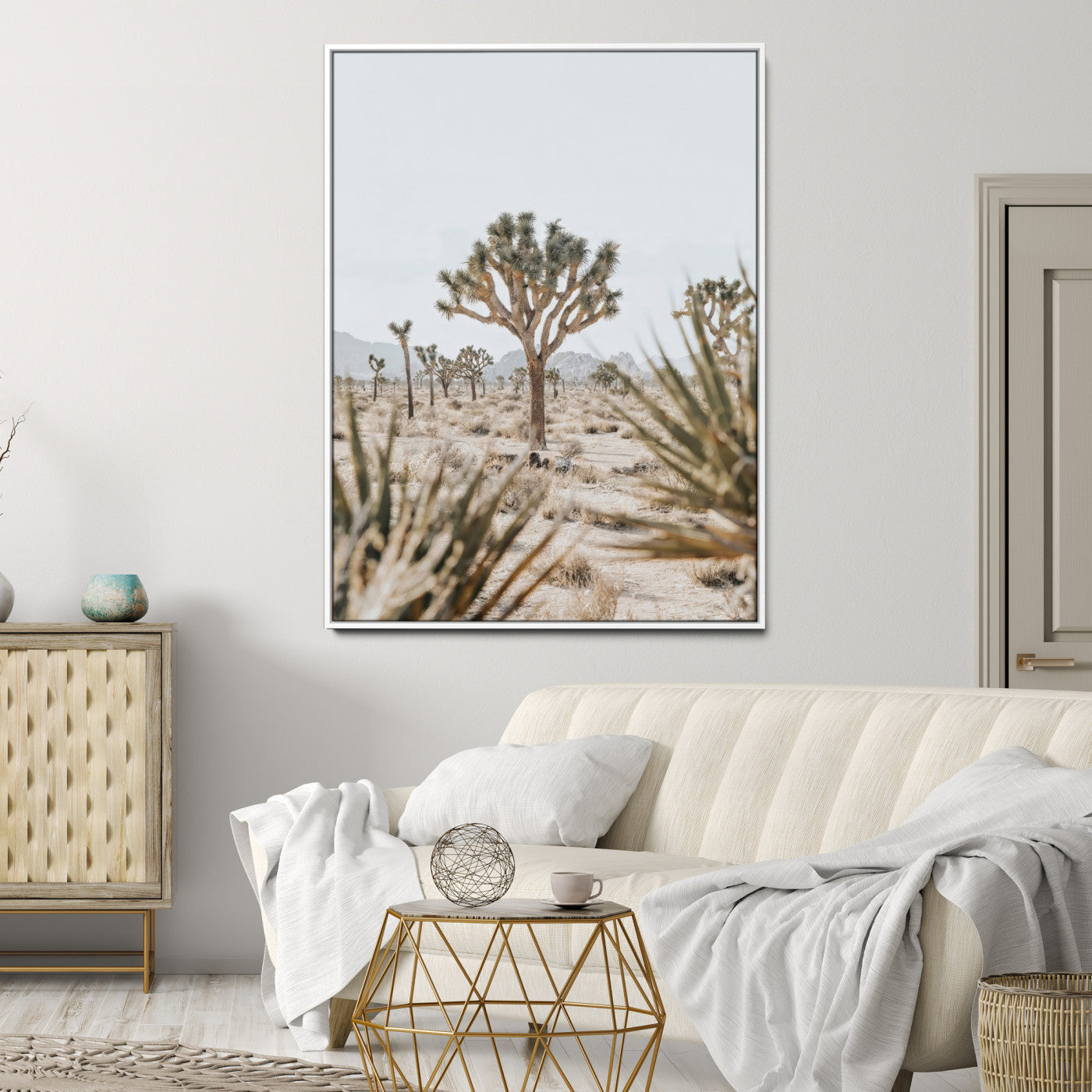 24058625-MGV-CV-24X36-Joshua Tree Wall Art Canvas Print, Framed Earthy Desert Art Picture Print, Neutral Desert Perfect Southwestern Minimalist Decor
