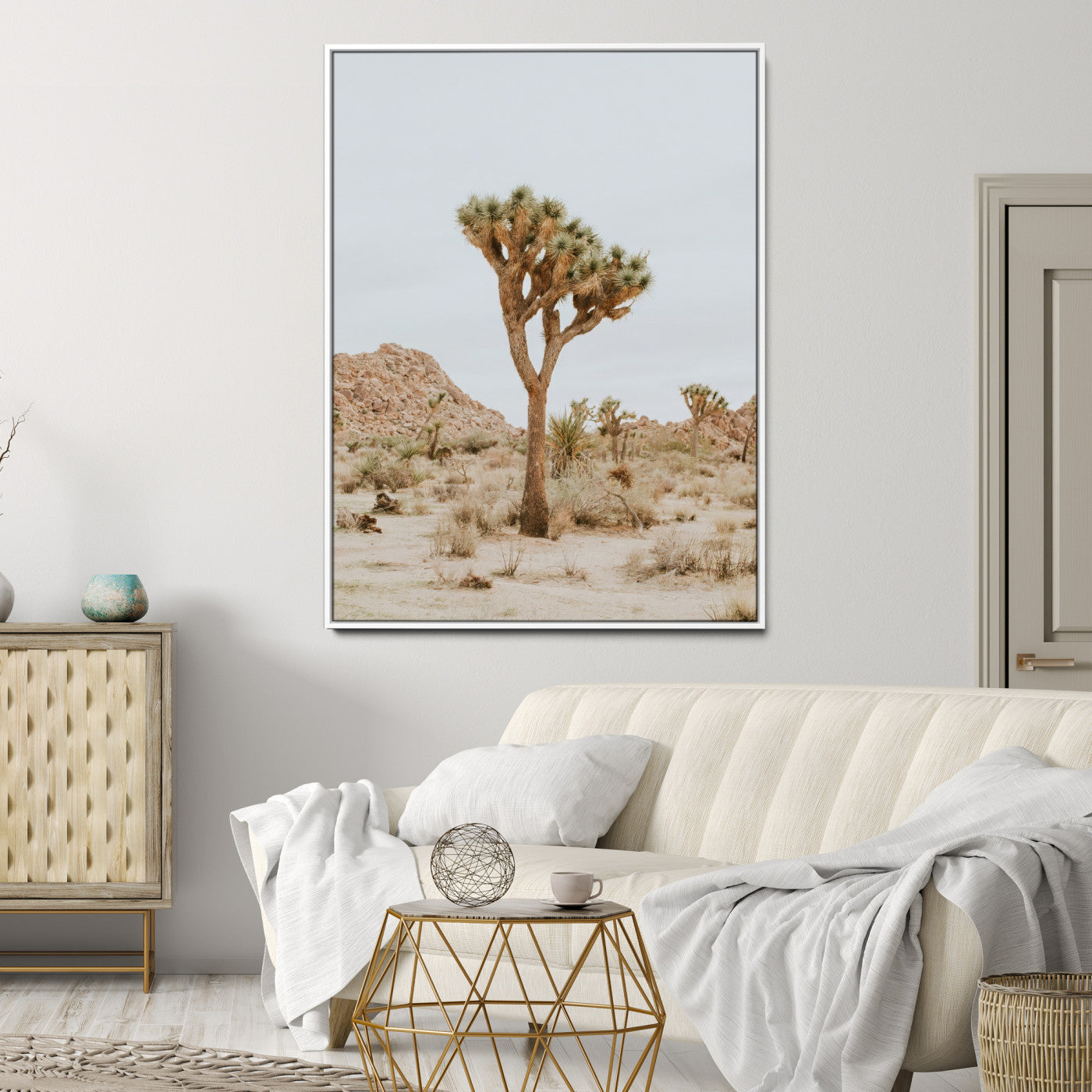 80210318-MGV-CV-24X36-Joshua Tree Wall Art Canvas Print, Framed Desert Minimalism Art Picture Print, Neutral Earth Tones Perfect Southwestern Minimalist