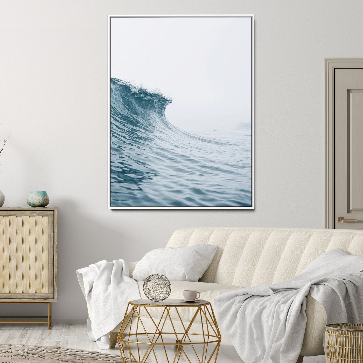 99679915-MGV-CV-24X36-Ocean Wave Wall Art Canvas Print, Framed Coastal Decor Art Picture Print, Modern Ocean Perfect Modern Coastal Minimalist Decor