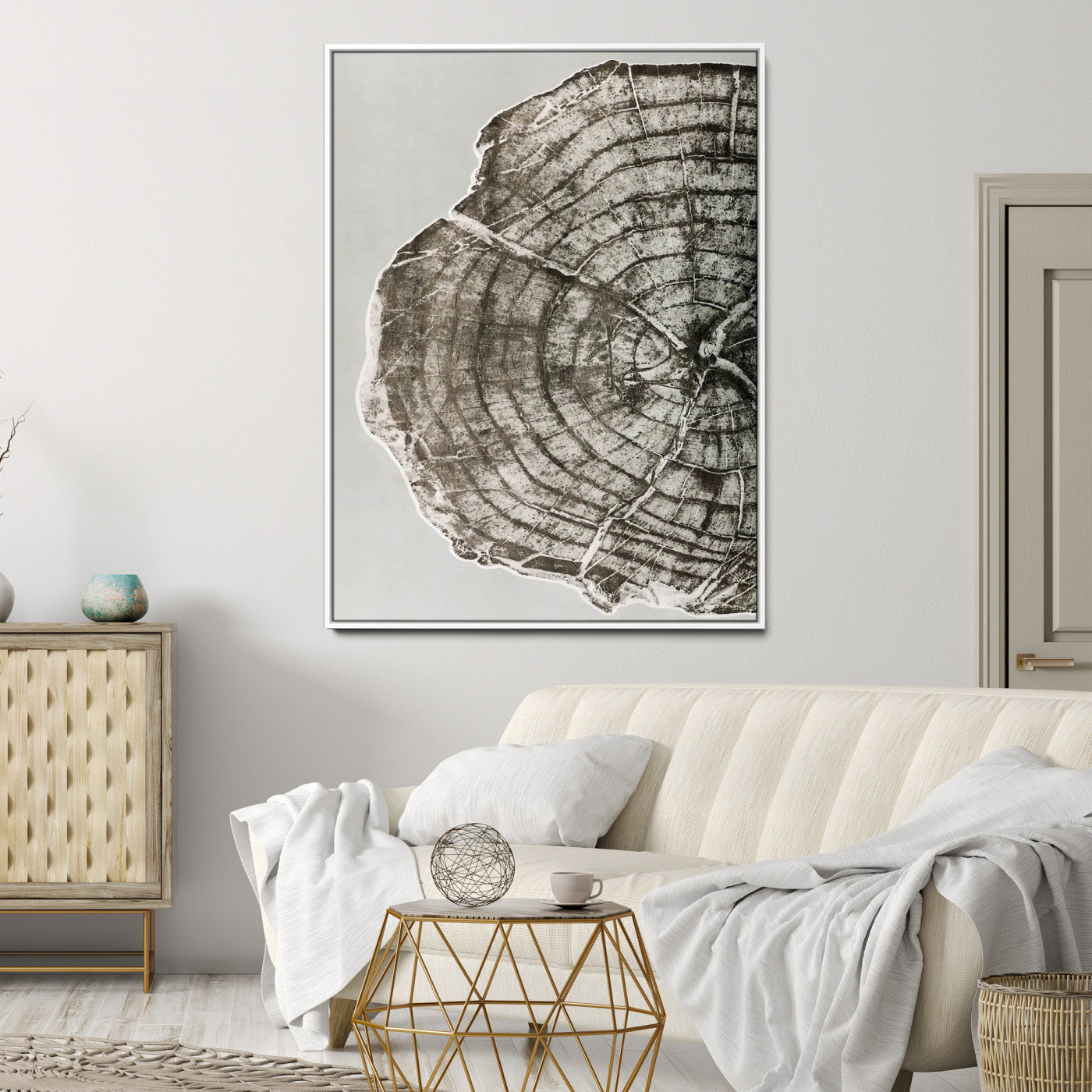 11167473-MGV-CV-24X36-Rustic Wall Decor Wall Art Canvas Print, Framed Modern Lodge Style Art Picture Print, Neutral Wood Slice Perfect Scandinavian