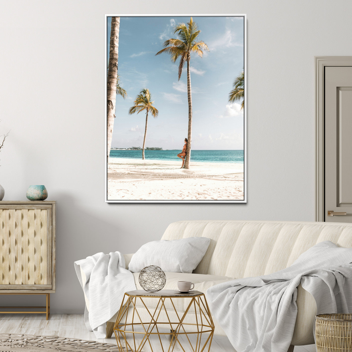 27750035-MGV-CV-24X36-Tropical Beach Scene Wall Art Canvas Print, Framed Palm Tree Photography Art Picture Print, Island Paradise Decor Perfect Coastal