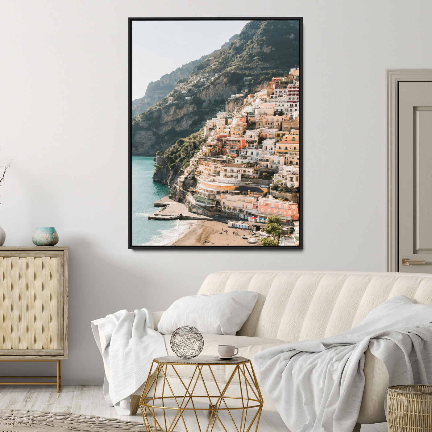 28897019-MGV-CV-24X36-Positano Coastline Wall Art Canvas Print, Framed Amalfi Architecture Art Picture Print, Italian Riviera Perfect Mediterranean