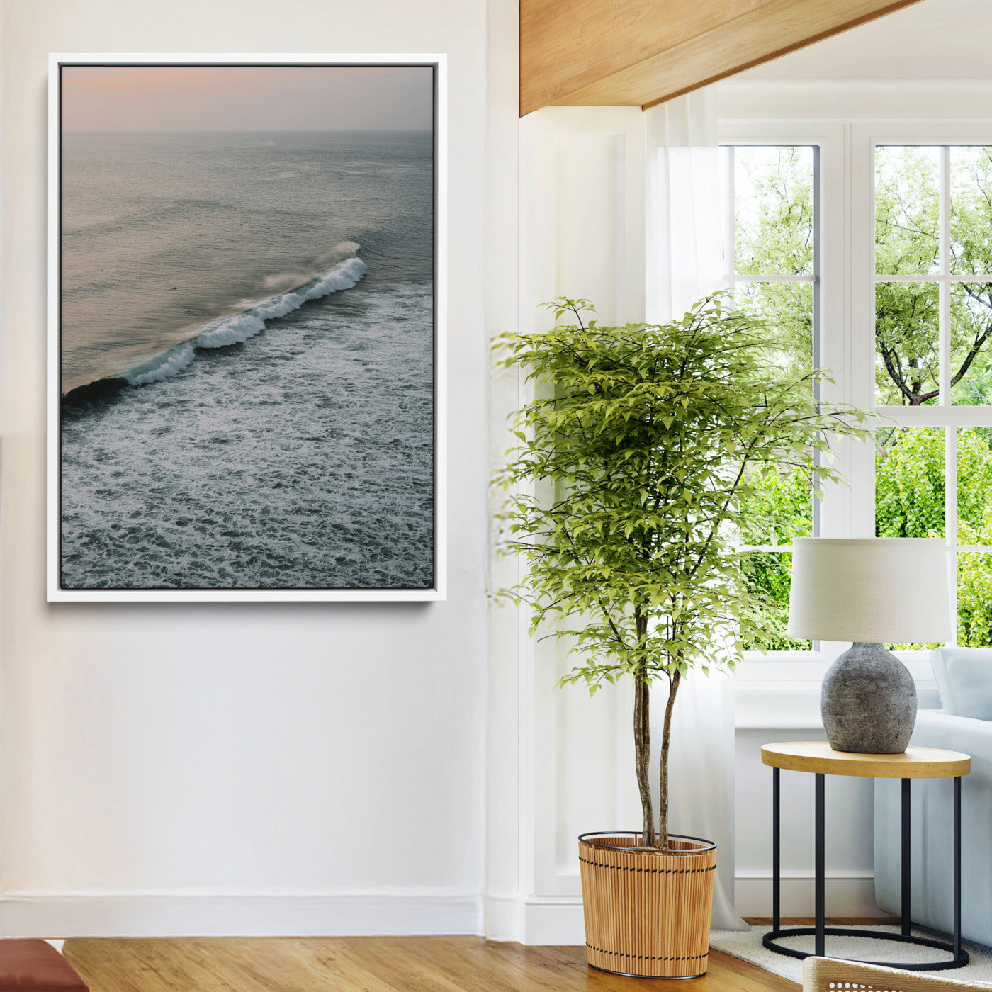 88999168-MGV-FC-24X36-Ocean Waves Wall Art Canvas Print, Framed Coastal Serenity Art Picture Print, Relaxing Ocean Perfect Modern Coastal Decor Artwork