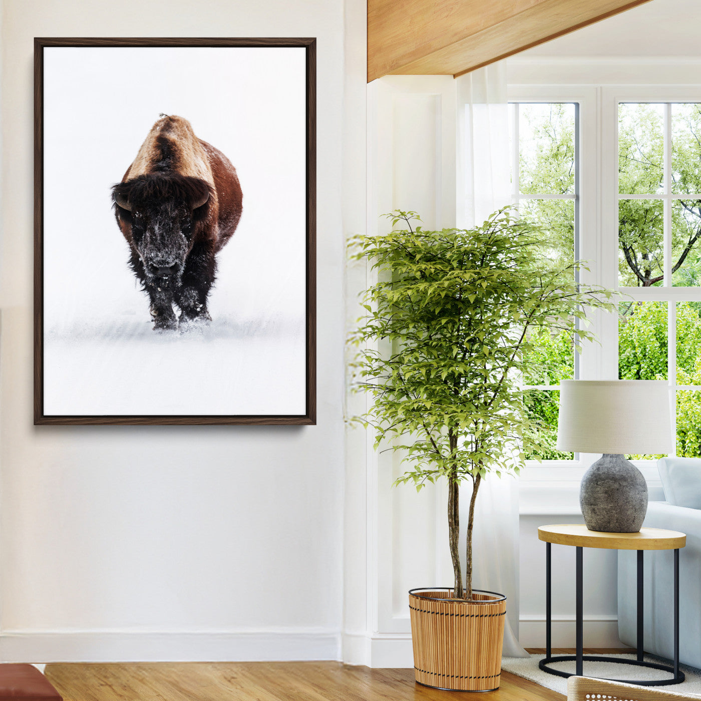 11394883-MGV-CV-24X36-Winter Bison Wall Art Canvas Print, Framed Rustic Wildlife Art Picture Print, Bold Animal Art Perfect Rustic Lodge Decor Artwork