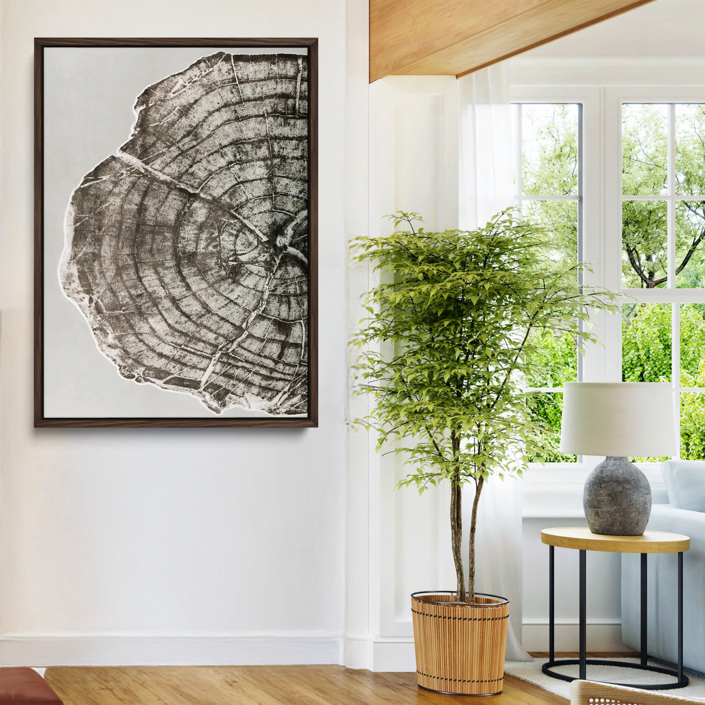 11167473-MGV-CV-24X36-Rustic Wall Decor Wall Art Canvas Print, Framed Modern Lodge Style Art Picture Print, Neutral Wood Slice Perfect Scandinavian