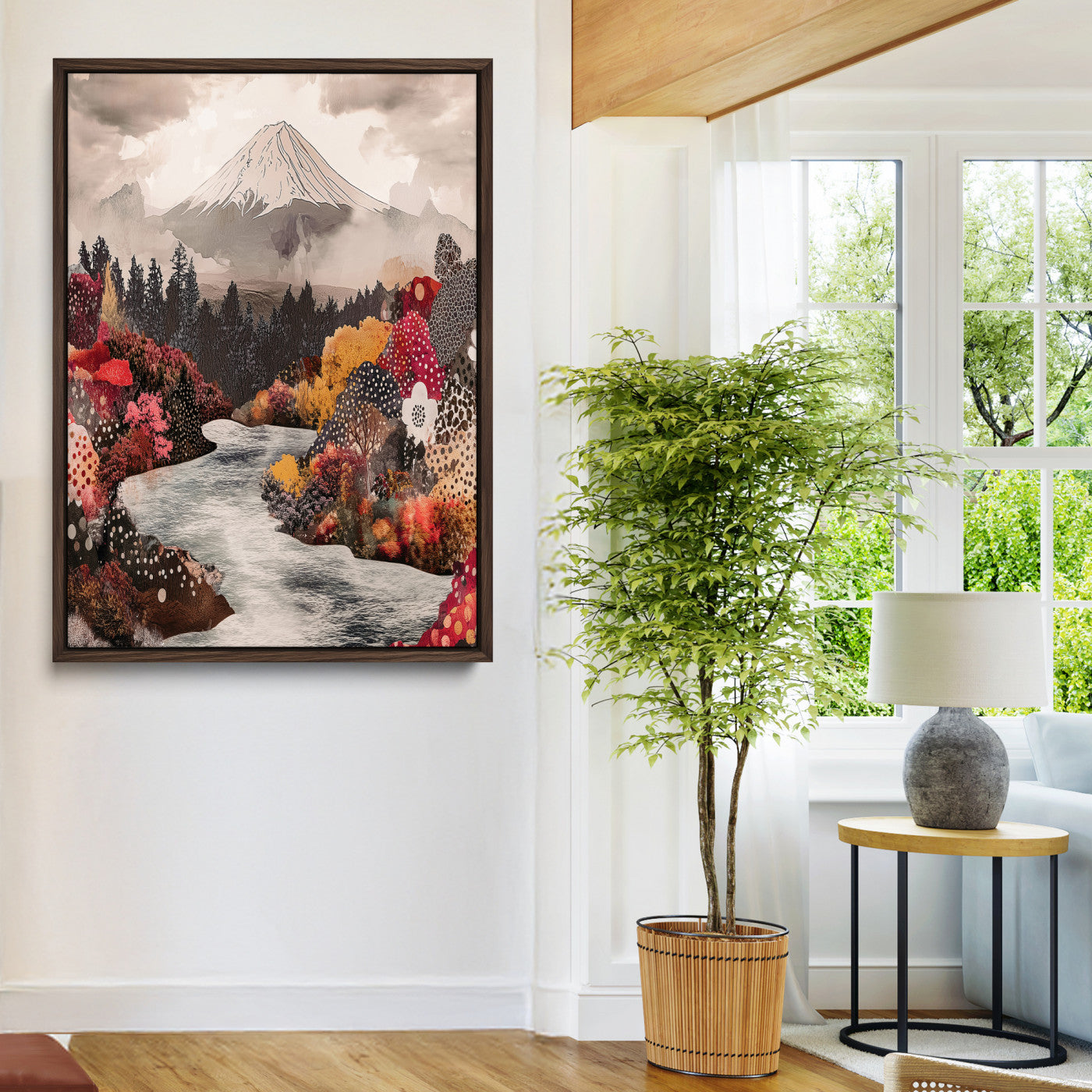 96777702-MGV-CV-24X36-Mountain Wall Art Wall Art Canvas Print, Framed Cottagecore Canvas Art Picture Print, Autumn River Scene Perfect Cottagecore Boho