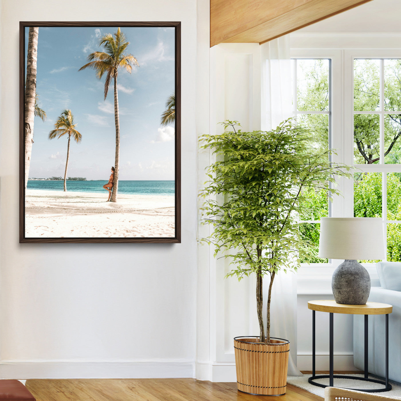 27750035-MGV-CV-24X36-Tropical Beach Scene Wall Art Canvas Print, Framed Palm Tree Photography Art Picture Print, Island Paradise Decor Perfect Coastal