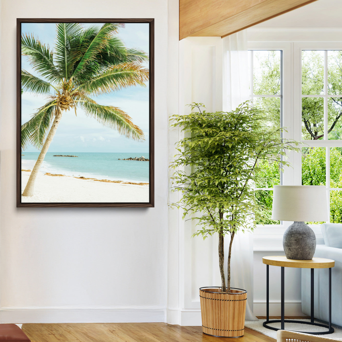 83804429-MGV-CV-24X36-Palm Tree Wall Art Canvas Print, Framed Tropical Beach Art Picture Print, Soft Sand Perfect Tropical Coastal Decor Artwork