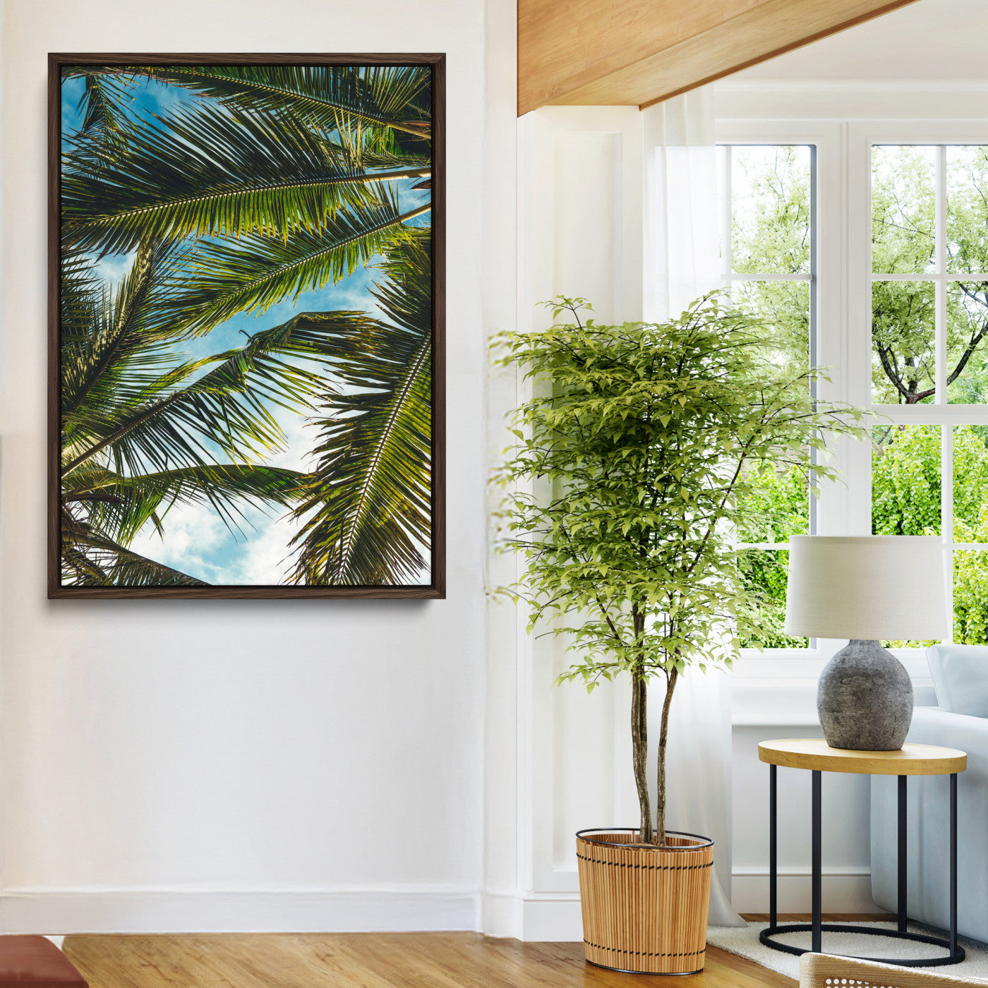 31086560-MGV-CV-24X36-Palm Leaves Wall Art Canvas Print, Framed Tropical Vibes Art Picture Print, Green Foliage Perfect Tropical Boho Decor Artwork