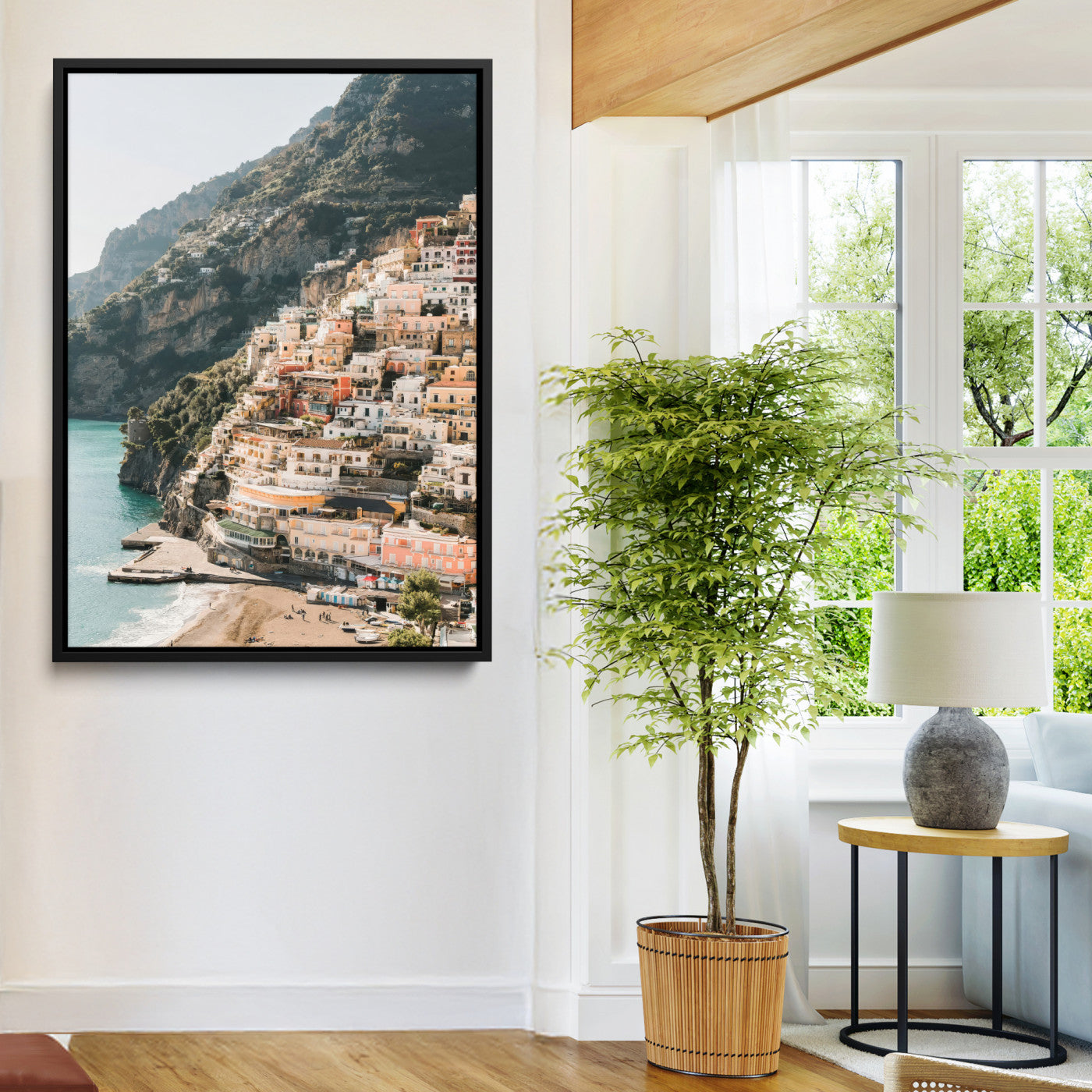 28897019-MGV-FC-24X36-Positano Coastline Wall Art Canvas Print, Framed Amalfi Architecture Art Picture Print, Italian Riviera Perfect Mediterranean