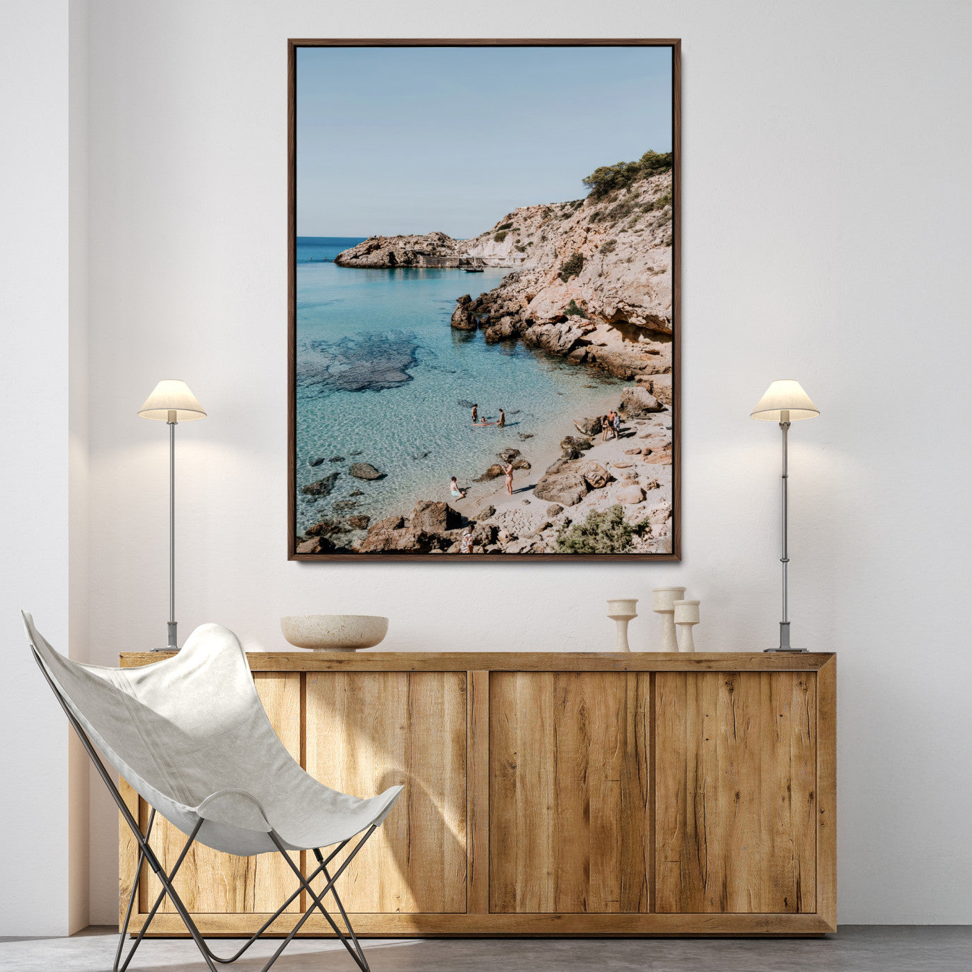 97854283-MGV-FC-24X36-Turquoise Cove Wall Art Canvas Print, Framed Ibiza Beach Art Picture Print, Mediterranean Shore Perfect Boho Coastal Decor Artwork