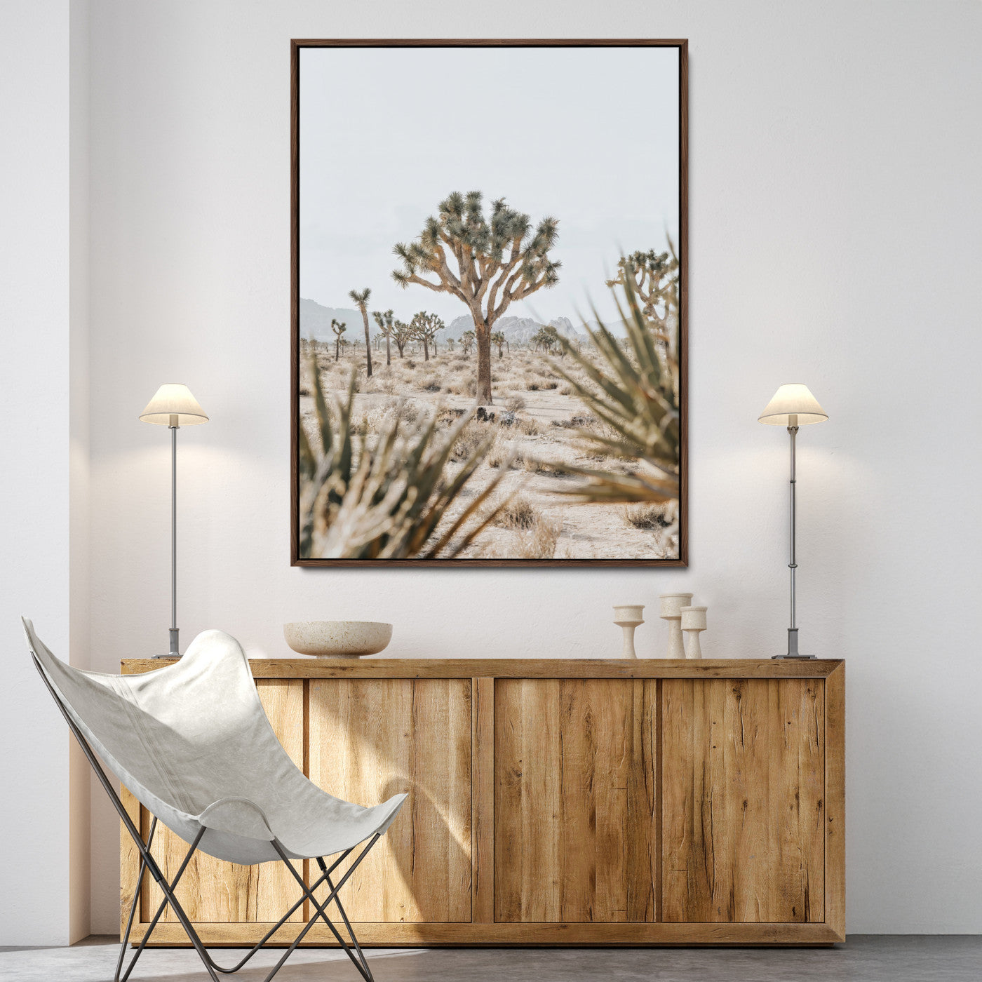 24058625-MGV-FC-24X36-Joshua Tree Wall Art Canvas Print, Framed Earthy Desert Art Picture Print, Neutral Desert Perfect Southwestern Minimalist Decor