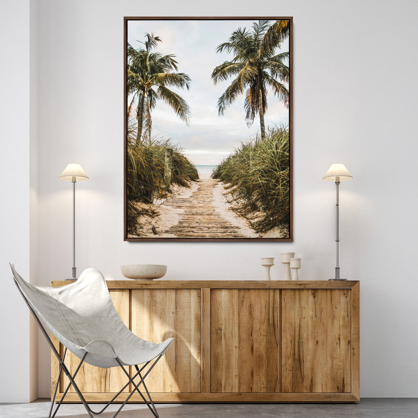 47319550-MGV-FC-24X36-Tropical Beach Wall Art Canvas Print, Framed Rustic Sand Art Picture Print, Palm Tree Perfect Tropical Coastal Decor Artwork