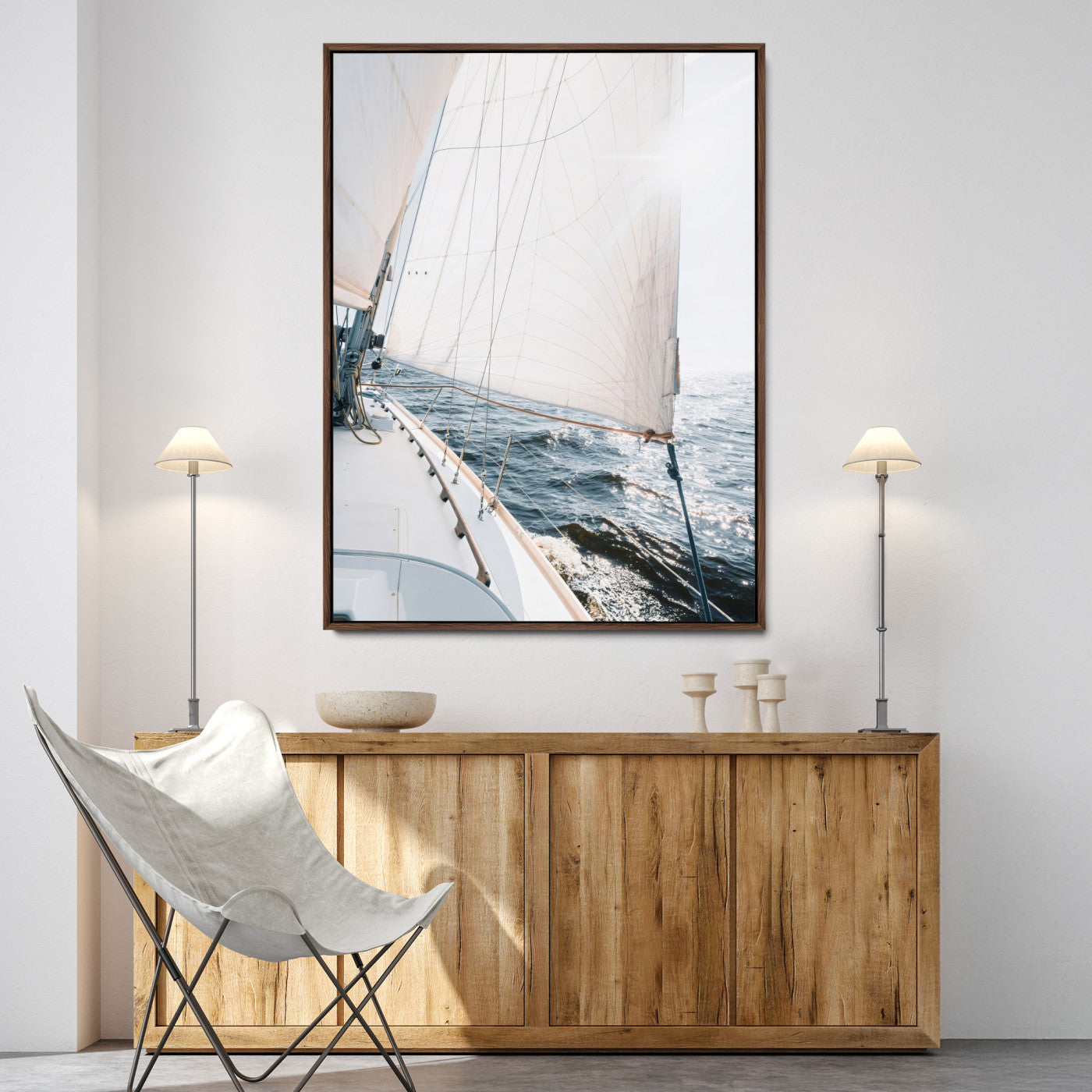 95570785-MGV-FC-24X36-Sailing Boat Wall Art Canvas Print, Framed Bright Nautical Art Picture Print, Sailing Sea Perfect Coastal Minimalist Decor Artwork