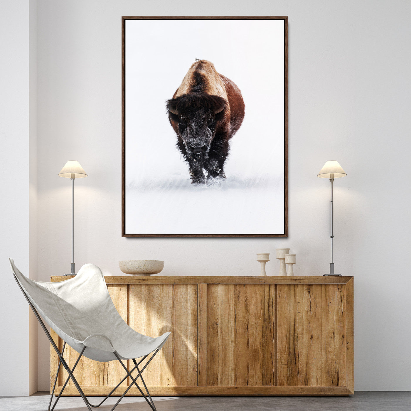 11394883-MGV-FC-24X36-Winter Bison Wall Art Canvas Print, Framed Rustic Wildlife Art Picture Print, Bold Animal Art Perfect Rustic Lodge Decor Artwork