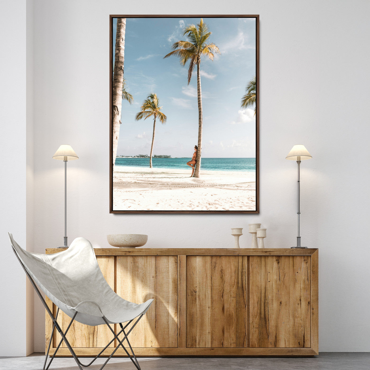 27750035-MGV-FC-24X36-Tropical Beach Scene Wall Art Canvas Print, Framed Palm Tree Photography Art Picture Print, Island Paradise Decor Perfect Coastal