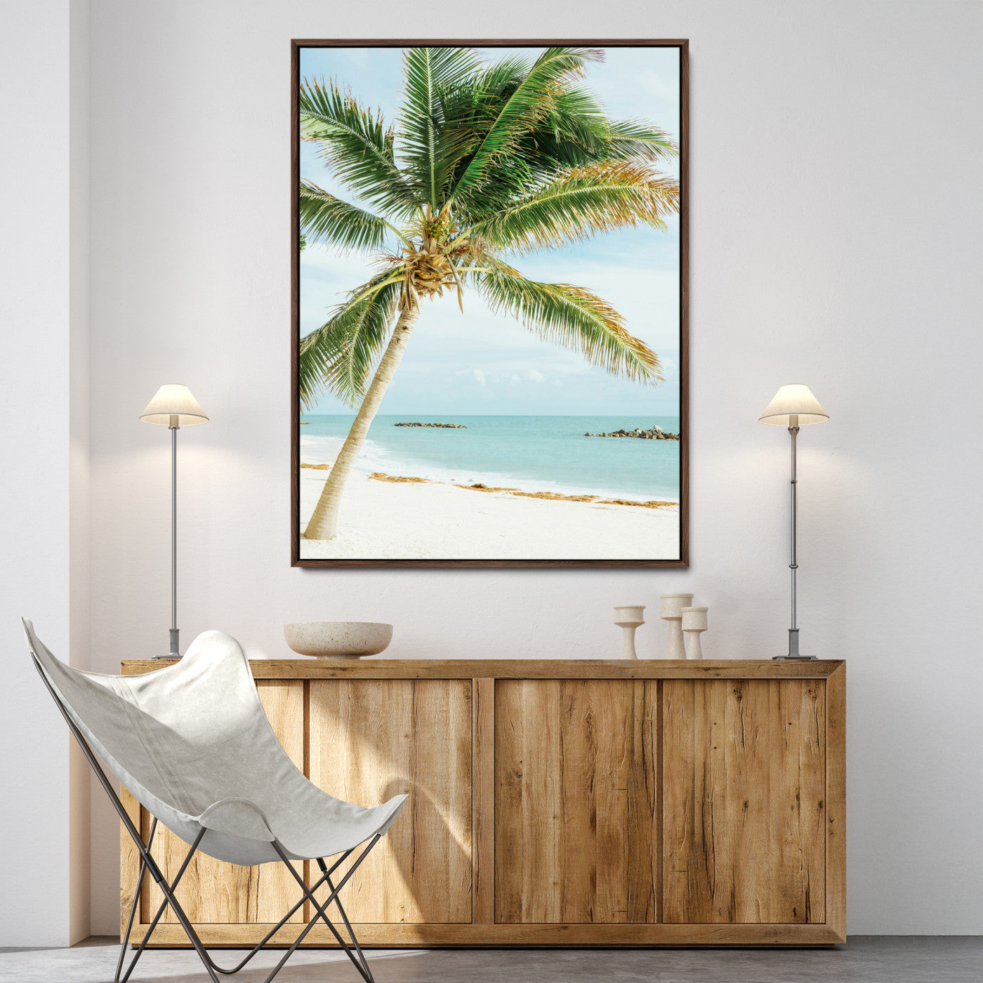 83804429-MGV-FC-24X36-Palm Tree Wall Art Canvas Print, Framed Tropical Beach Art Picture Print, Soft Sand Perfect Tropical Coastal Decor Artwork