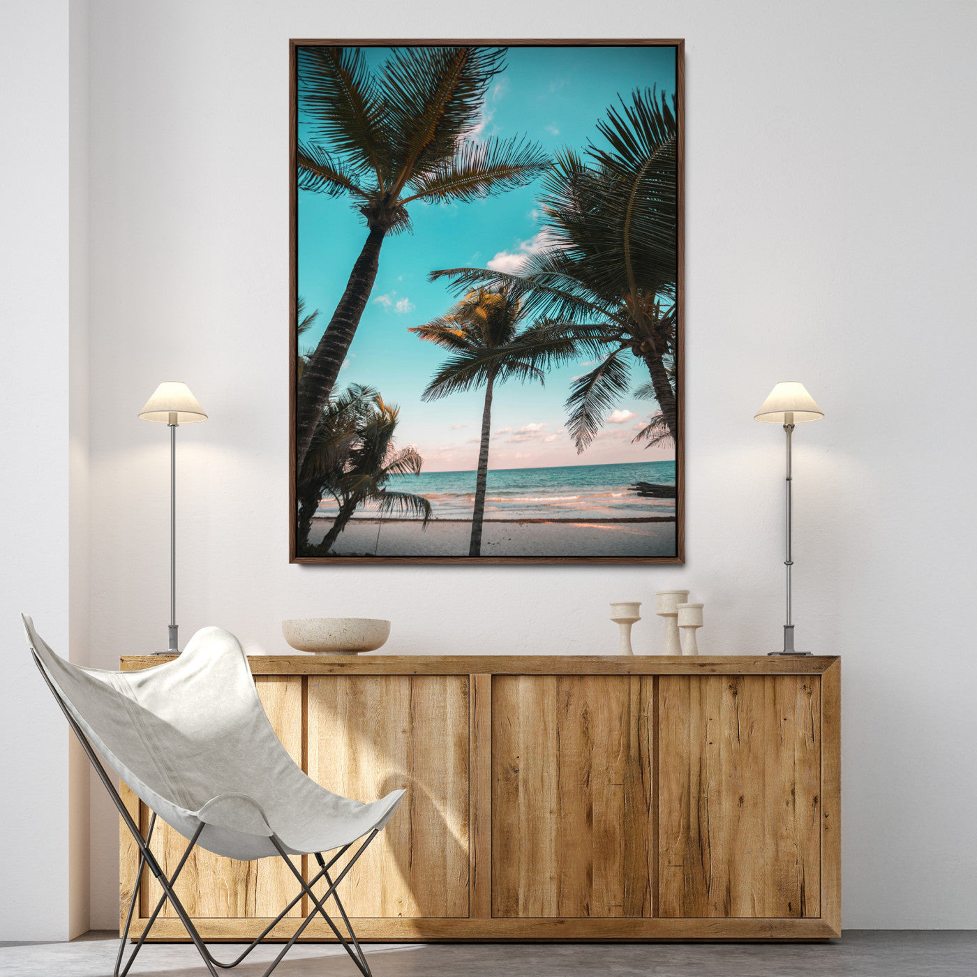 49451039-MGV-FC-24X36-Palm Trees Wall Art Canvas Print, Framed Tropical Beach Art Picture Print, Ocean Breeze Perfect Tropical Coastal Decor Artwork
