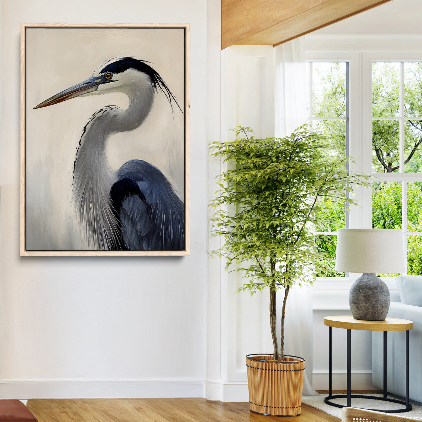 60171823-MGV-CV-24X36-Blue Heron Wall Art Canvas Print, Framed Coastal Bird Theme Art Picture Print, Minimalist Wildlife Perfect Coastal Minimalist