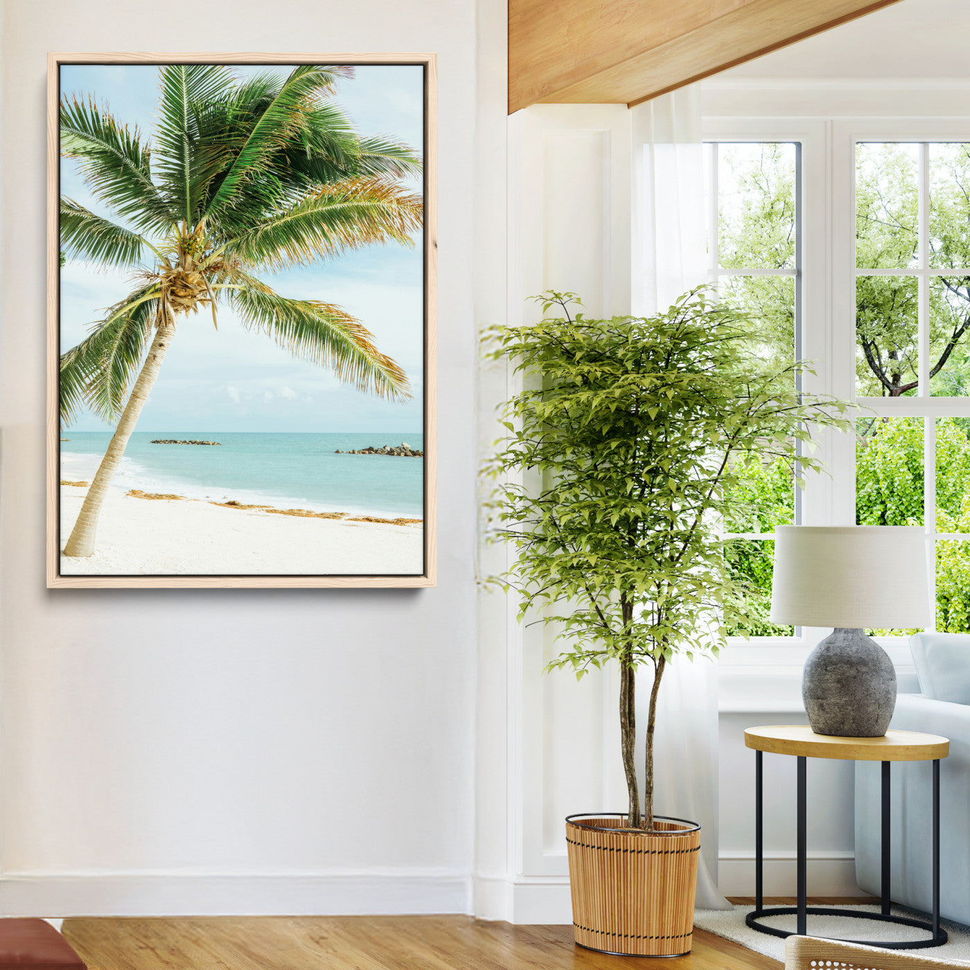 83804429-MGV-CV-24X36-Palm Tree Wall Art Canvas Print, Framed Tropical Beach Art Picture Print, Soft Sand Perfect Tropical Coastal Decor Artwork