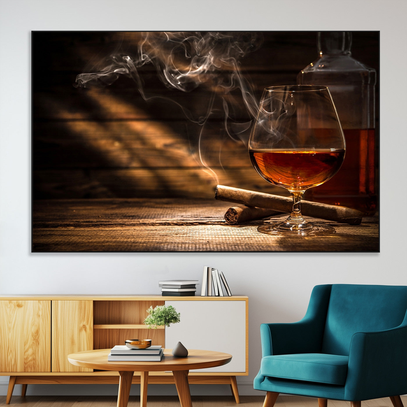 92305-MGV-CV-36X24-Whiskey & Cigar Wall Art – Moody Whiskey and Cigar Canvas Print, Sophisticated Bar or Home Lounge Decor for Office, Man Cave or