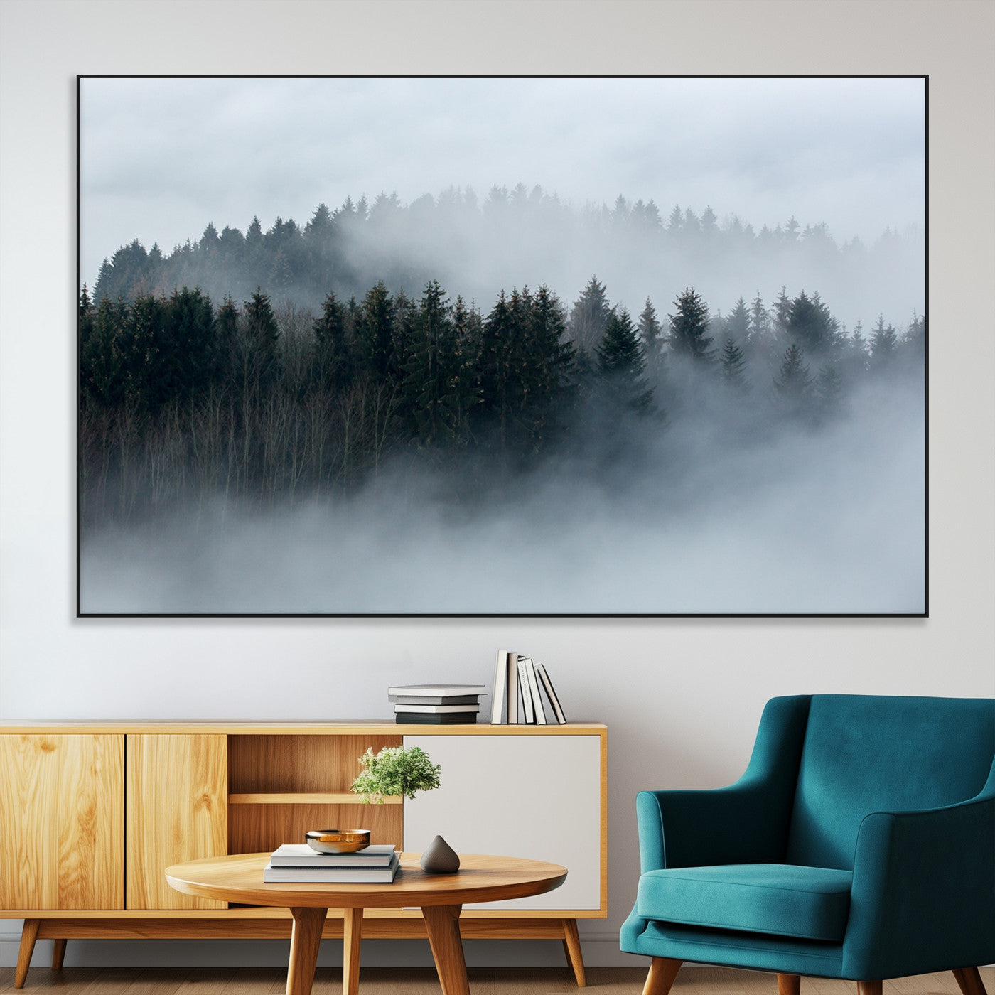 42596-MGV-CV-36X24-Misty Forest Wall Art – Atmospheric Pine Trees Canvas Print, Nature Landscape Decor for Living Room, Bedroom, Office, or Cabin