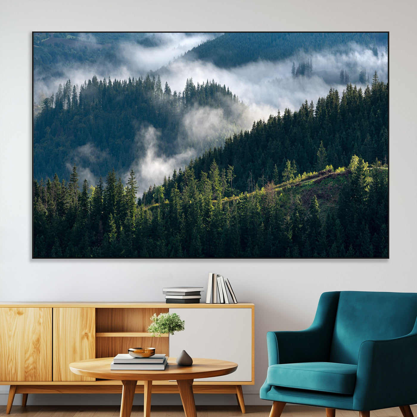 55972-MGV-CV-36X24-Whispering Pines Wall Art – Panoramic Misty Forest Canvas Print, Serene Nature Decor for Home, Office or Cabin Retreat