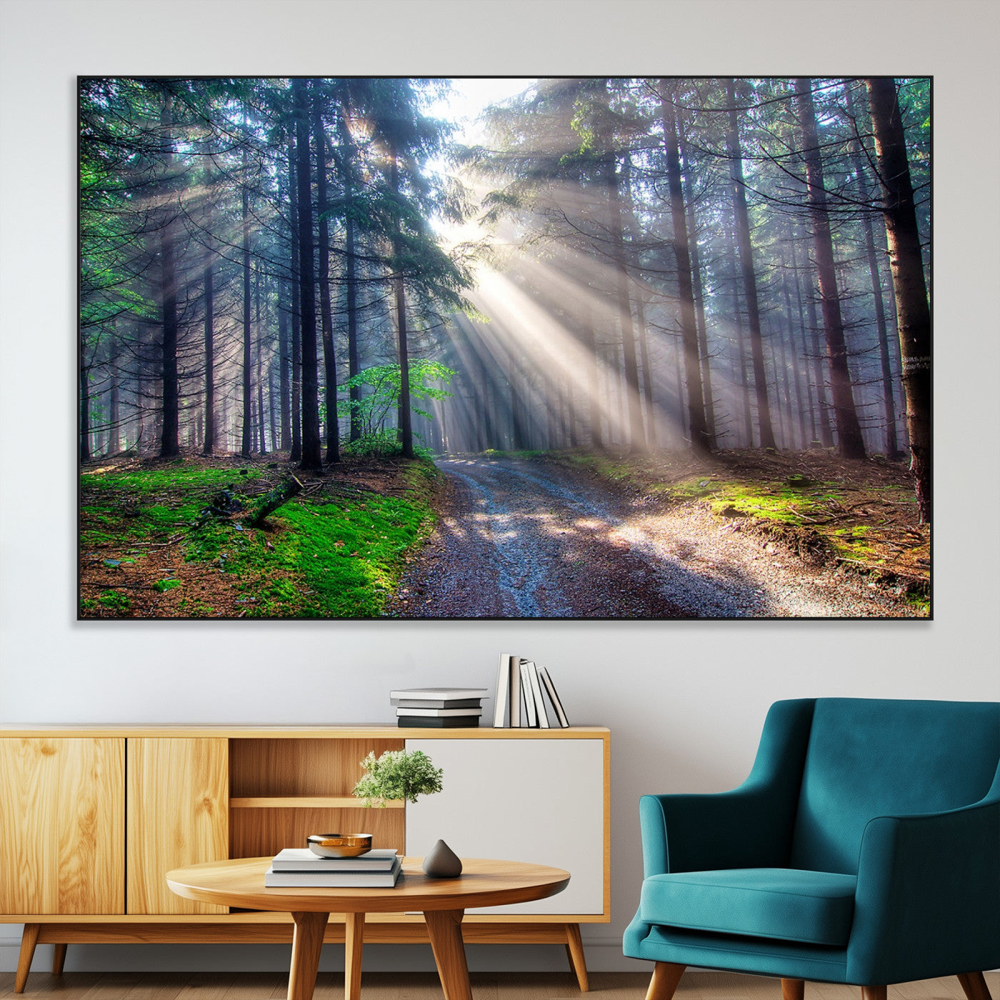 42047-MGV-CV-36X24-Sunlit Forest Path Wall Art – Nature Canvas Print, Serene Woodland Landscape, Perfect Home & Office Decor for Calm and Tranquil