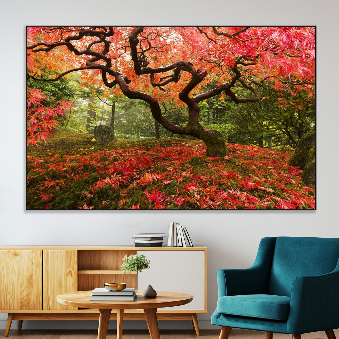 73343-MGV-CV-36X24-Autumn Maple Wall Art – Panoramic Vibrant Red Maple Tree Canvas Print, Seasonal Nature Decor for Office, Living Room or Garden