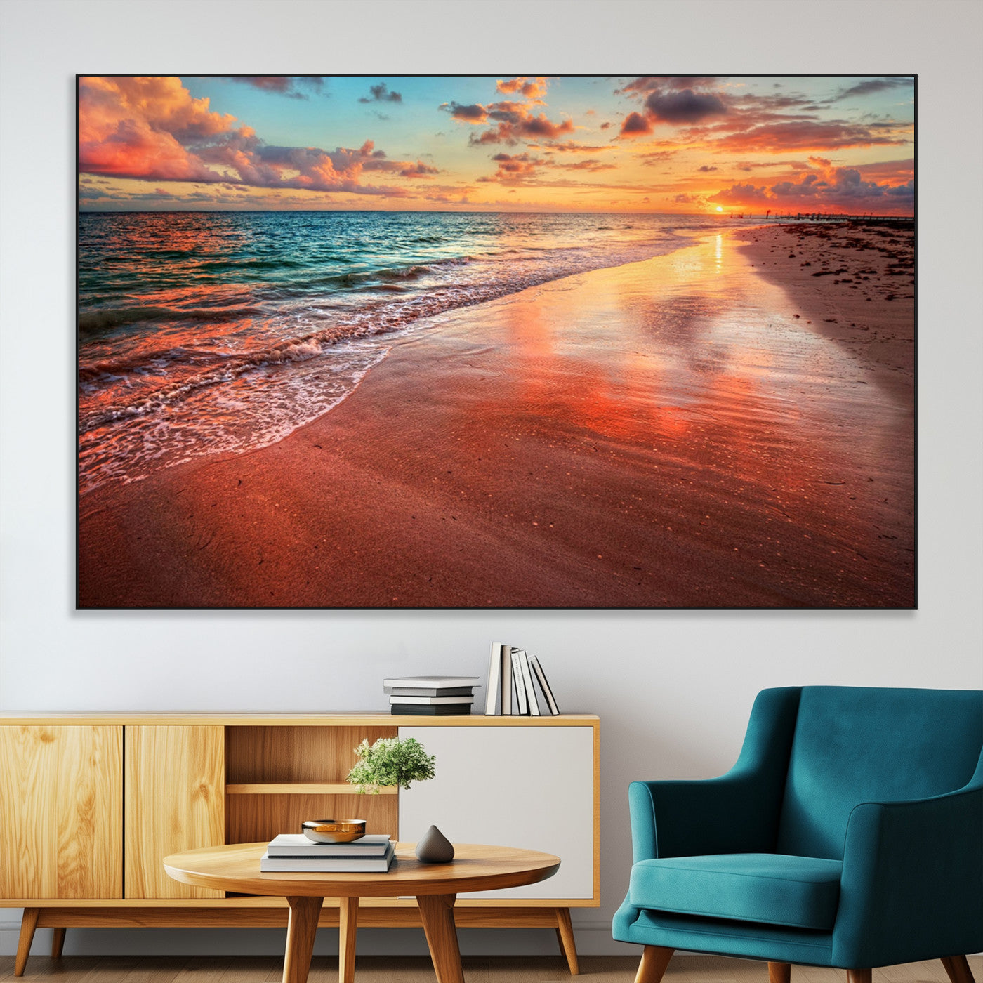 77723-MGV-CV-36X24-Sunset Beach Wall Art – Vibrant Ocean Canvas Print, Coastal Landscape Decor for Living Room, Bedroom or Office, Relaxing Tropical