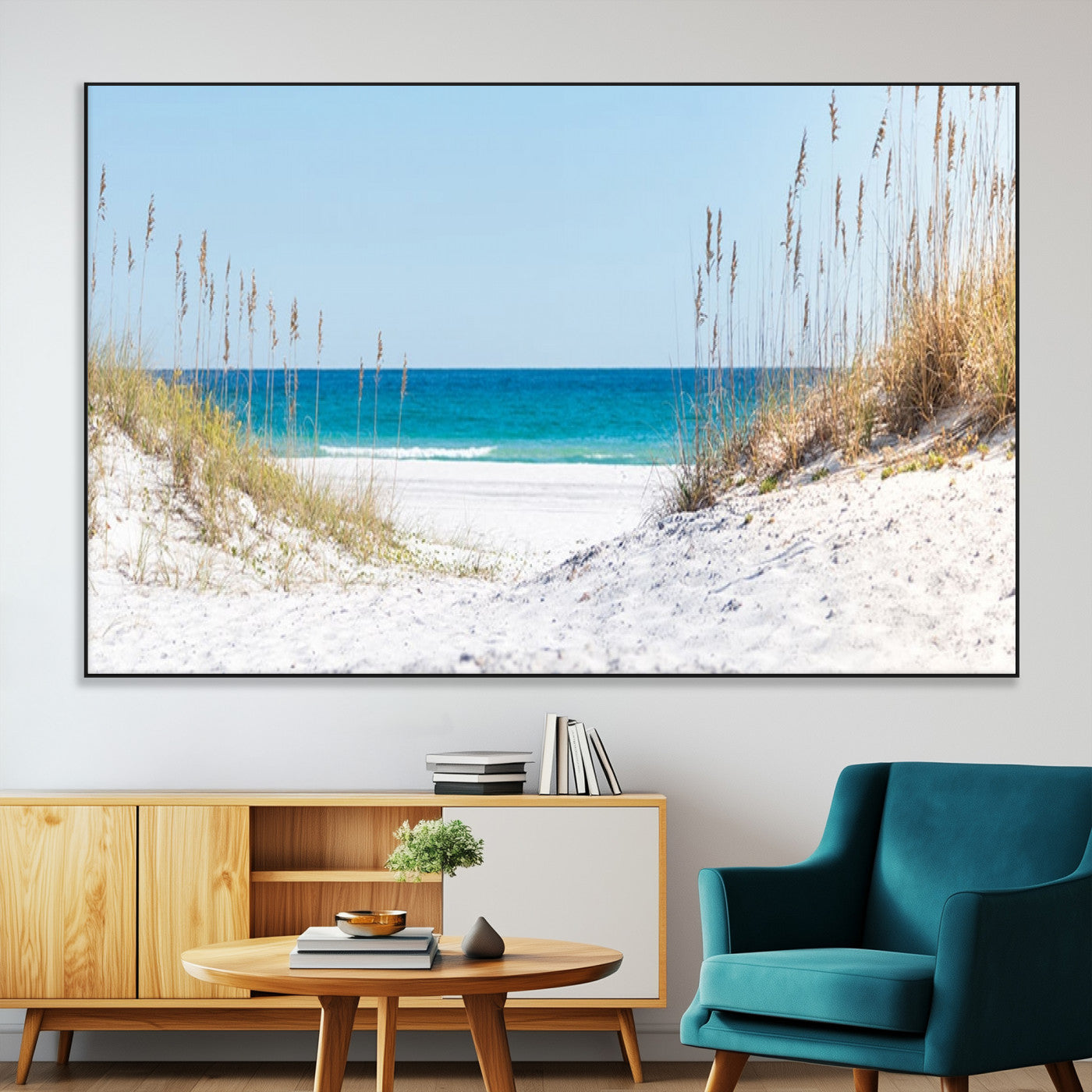 58498-SEG-FC-51X34_Oversize-White Sandy Beach Wall Art – Panoramic Coastal Canvas Print, Ocean View Decor for Living Room, Bedroom, Office, Relaxing Seaside
