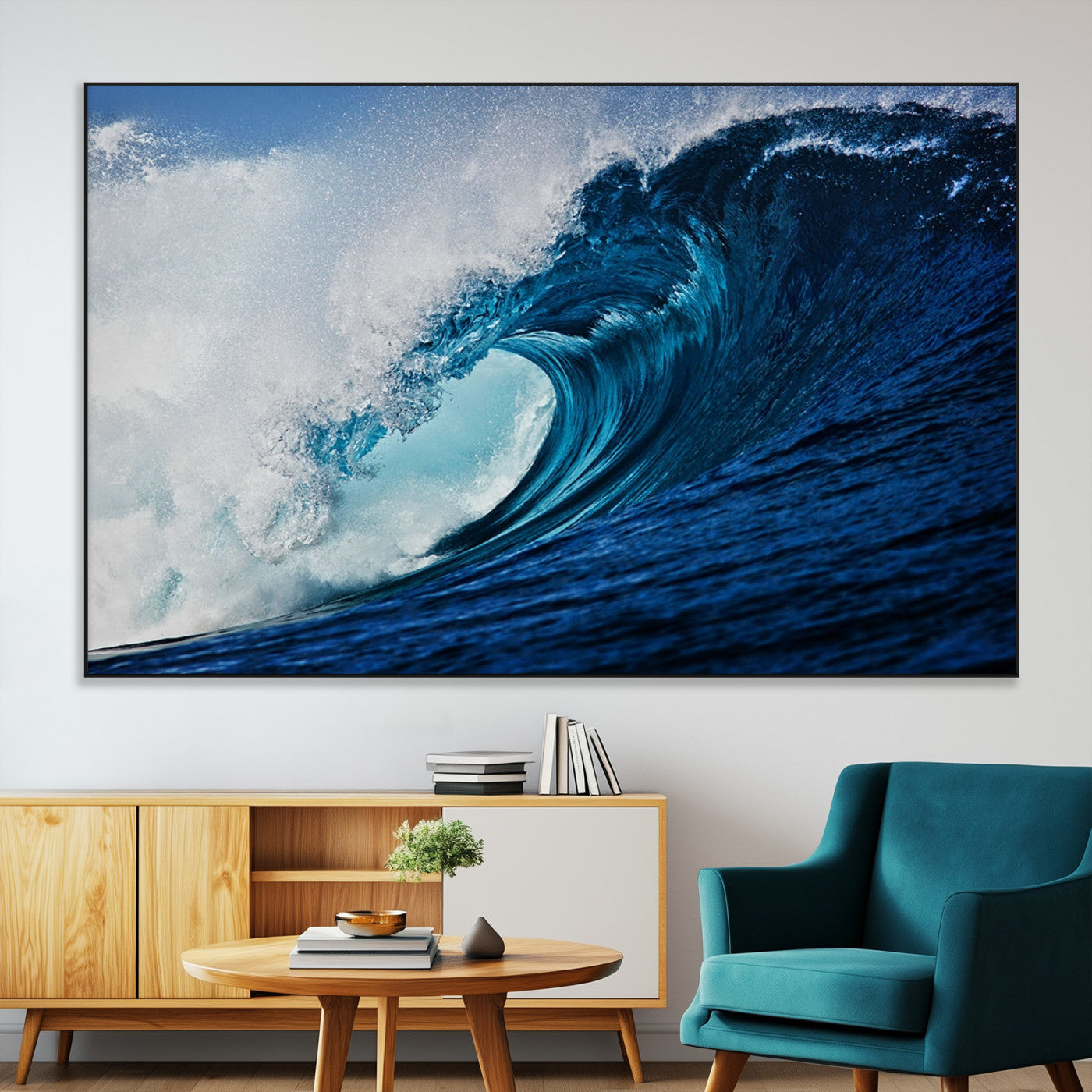 89502-SEG-FC-51X34_Oversize-Powerful Ocean Wave Wall Art – Panoramic Blue Sea Wave Canvas Print, Coastal Surf Photography Artwork for Living Room, Bedroom, or