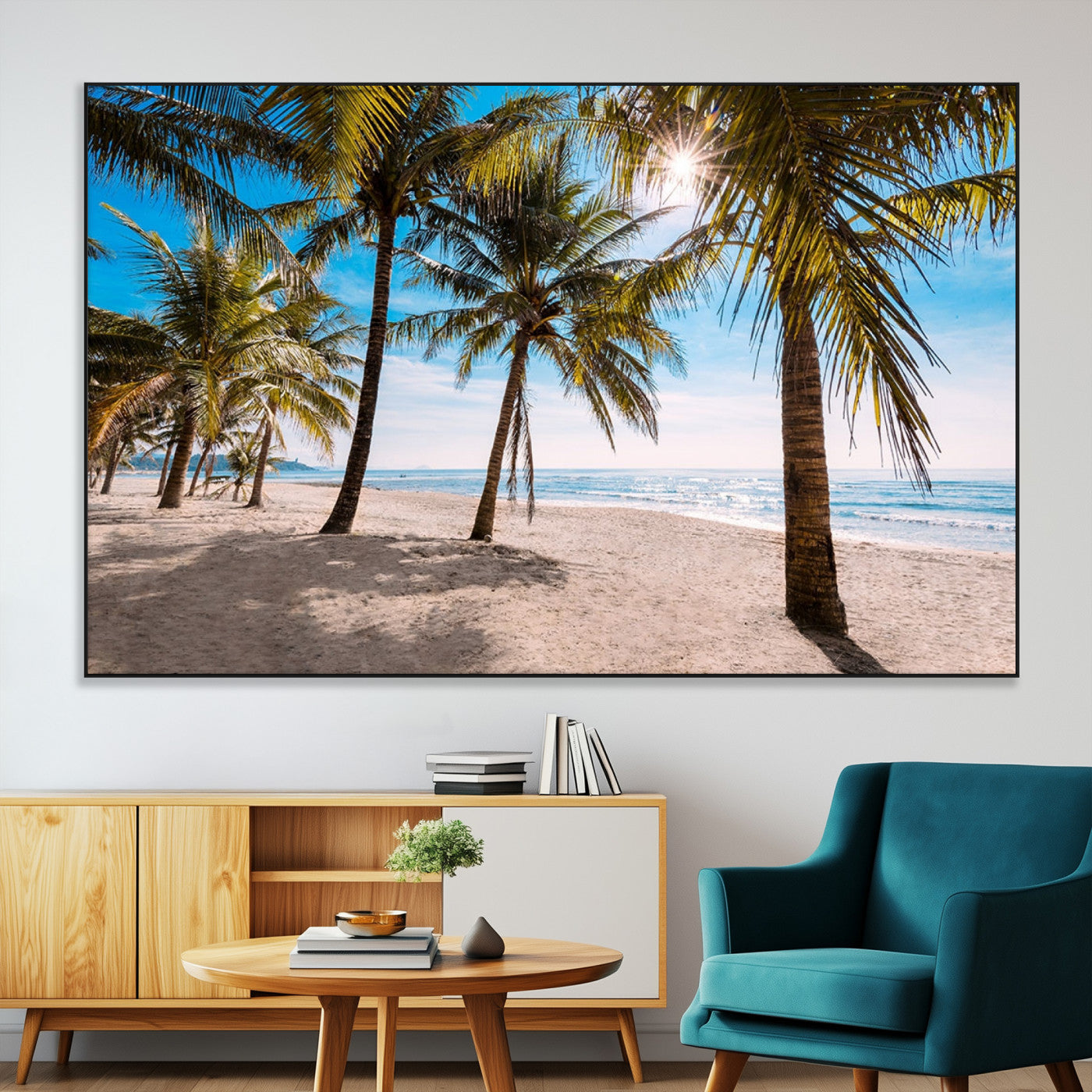 98175-MGV-CV-36X24-Tropical Palm Beach Wall Art – Relaxing Ocean Shore Canvas Print with Palm Trees, Coastal Summer Decor for Living Room, Bedroom or