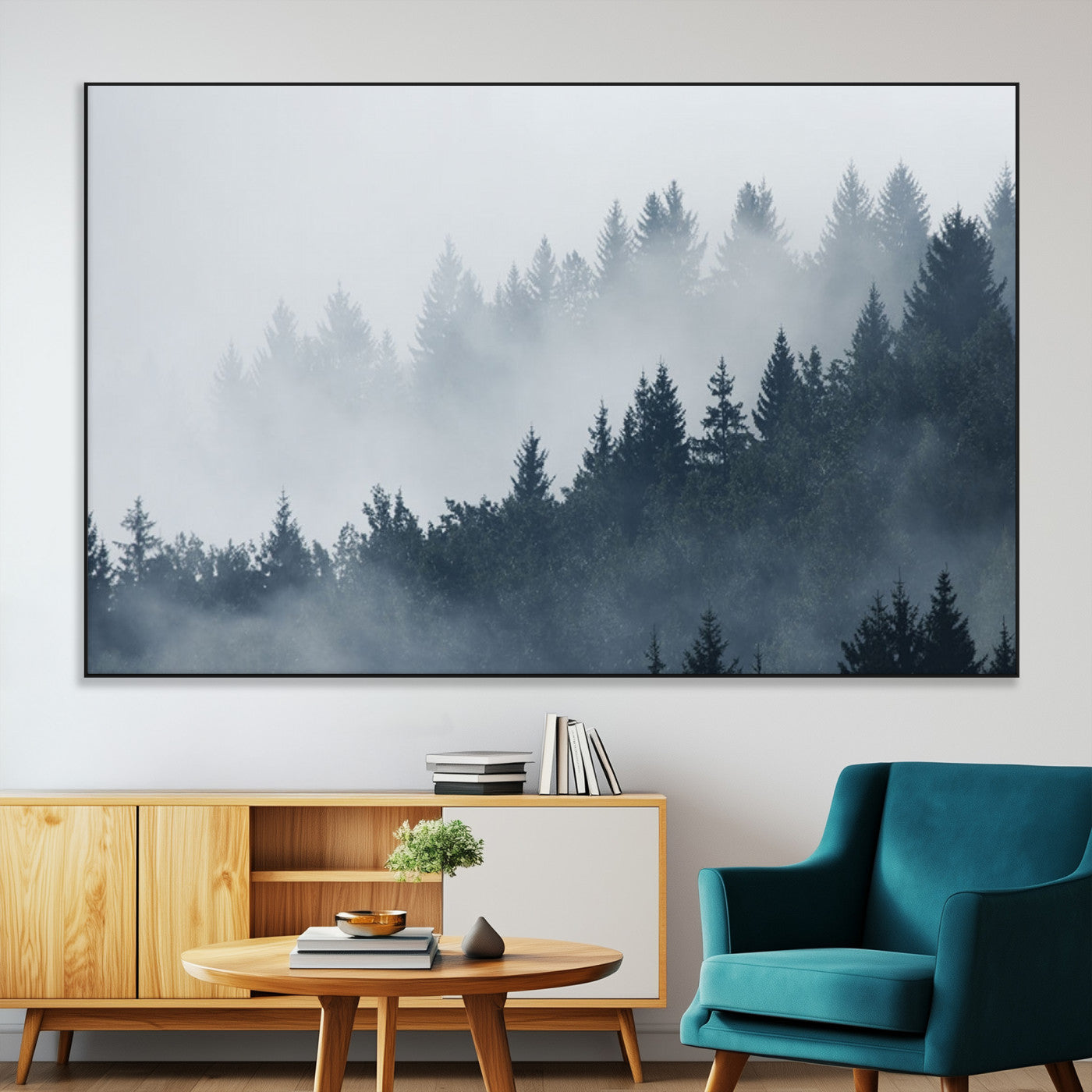 23671-MGV-CV-36X24-Misty Forest Wall Art – Serene Foggy Pine Trees Landscape Canvas Print, Tranquil Nature Decor for Living Room, Bedroom or Office