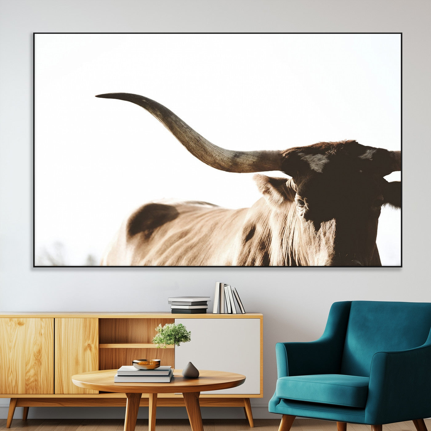35866-MGV-CV-36X24-Texas Longhorn Wall Art – Rustic Western Bull Canvas Print, Farmhouse Animal Photography Decor for Living Room, Office, or Ranch
